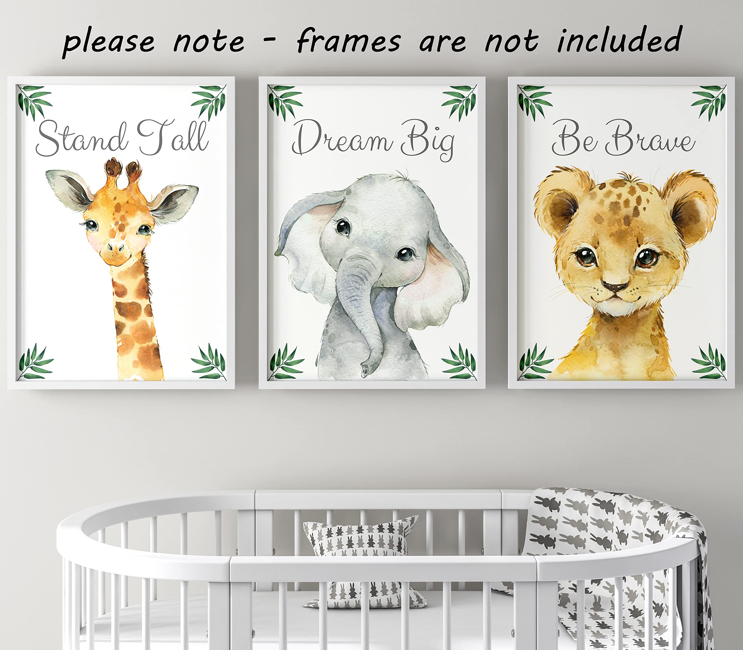 Baby Safari Animals For Girl Or Boy Nursery Bedroom, Set Of 3 Unframed Wall Art Prints, Jungle Leaves Quote Posters, Nursery Dec