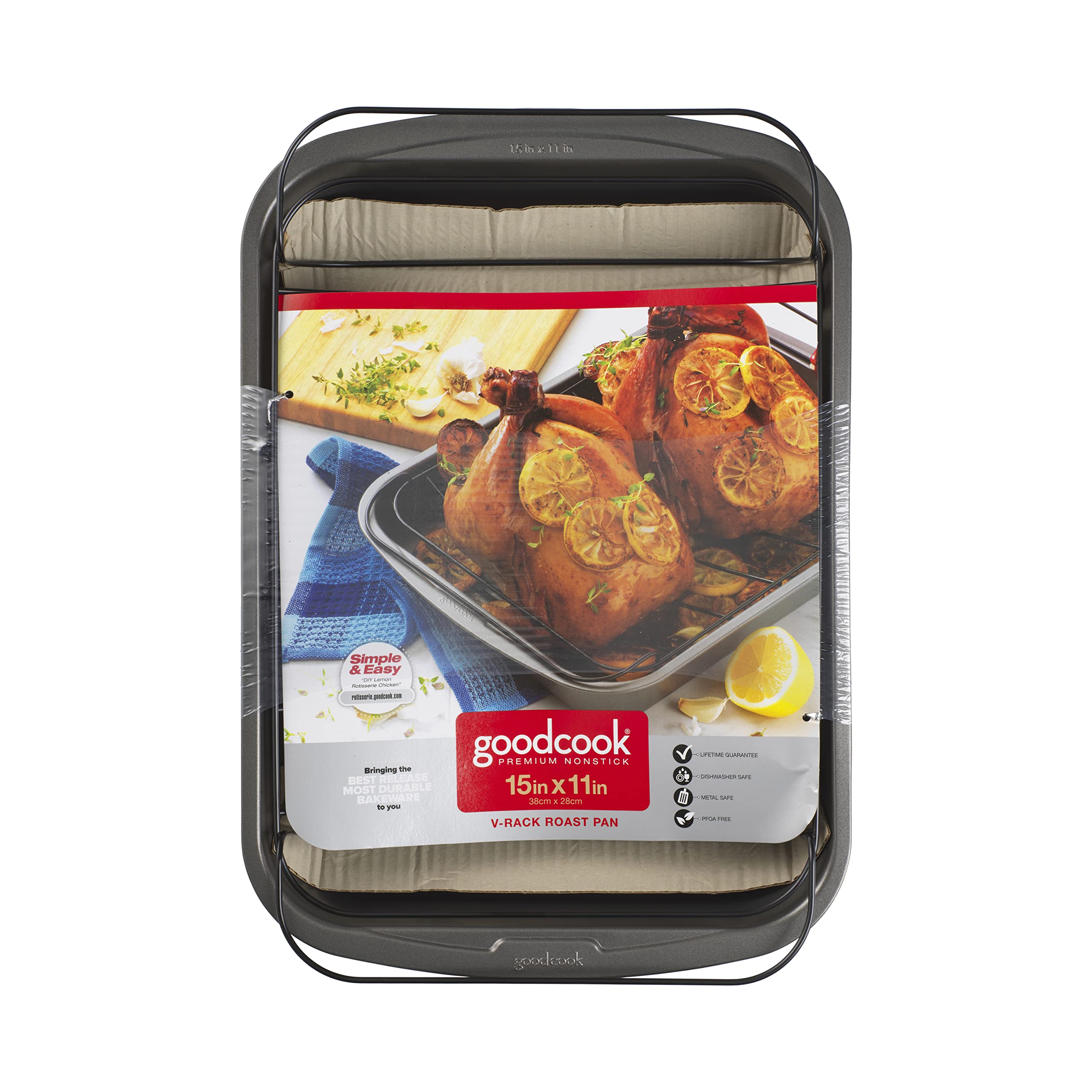 Good Cook Nonstick Large Roast Pan With Rack, 15 X 11'', Gray