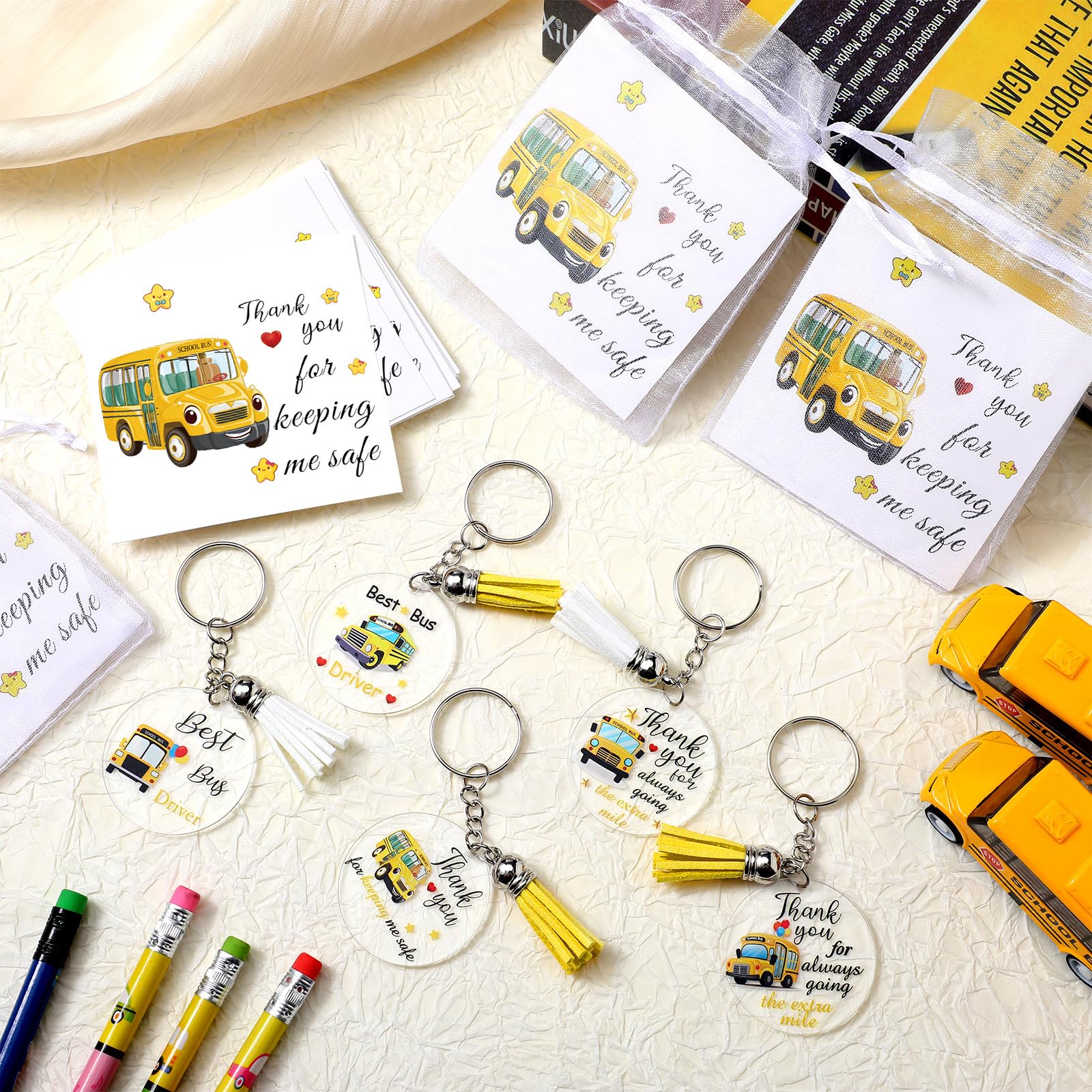 Geetery 24 Set School Bus Driver Appreciation Gifts Bulk Back To School Gifts For Bus Driver Acrylic Keychain Gift With Tassels