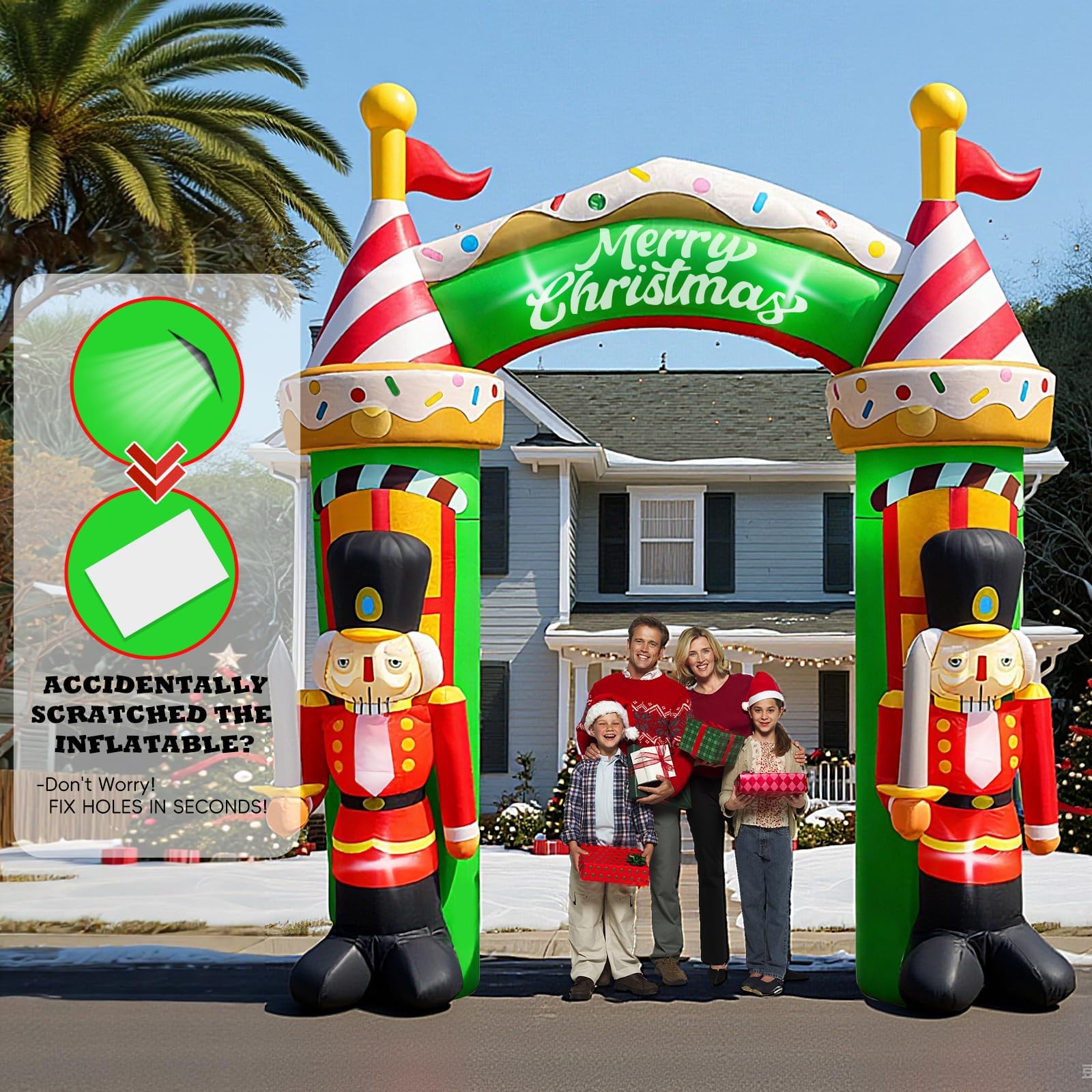 Kalolary 9FT Christmas Inflatable Archway, Nutcracker Soldier Archway Outdoor Merry Christmas Blow Up Decoration with Build-in L