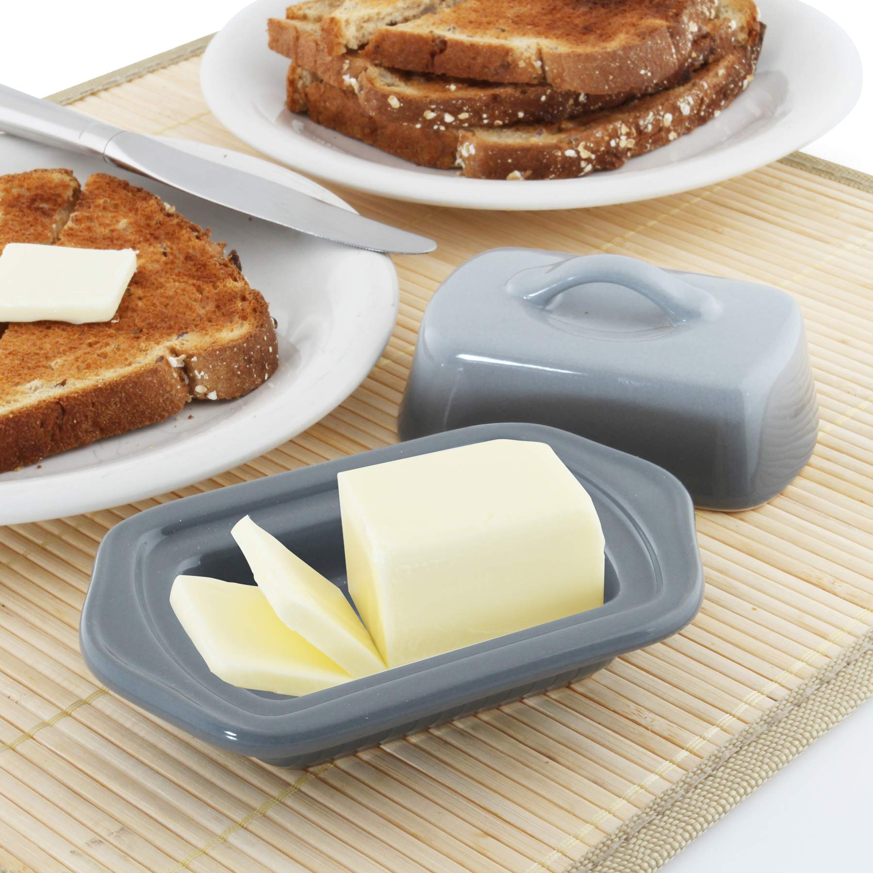 Chantal Covered Dish, Mini Butter, Fade Grey