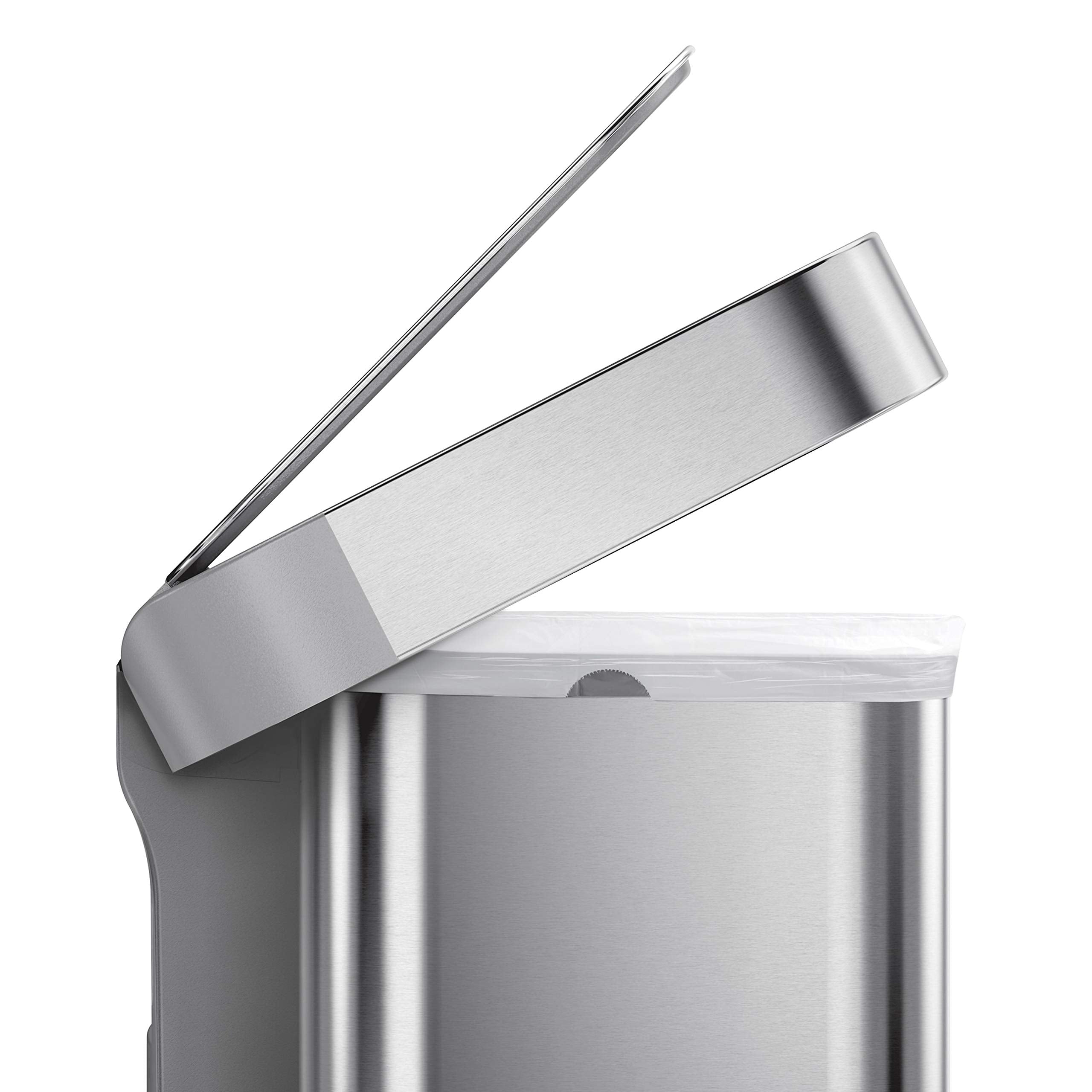 Simplehuman 45 Liter / 12 Gallon Rectangular Hands-Free Kitchen Step Trash Can With Soft-Close Lid, Brushed Stainless Steel