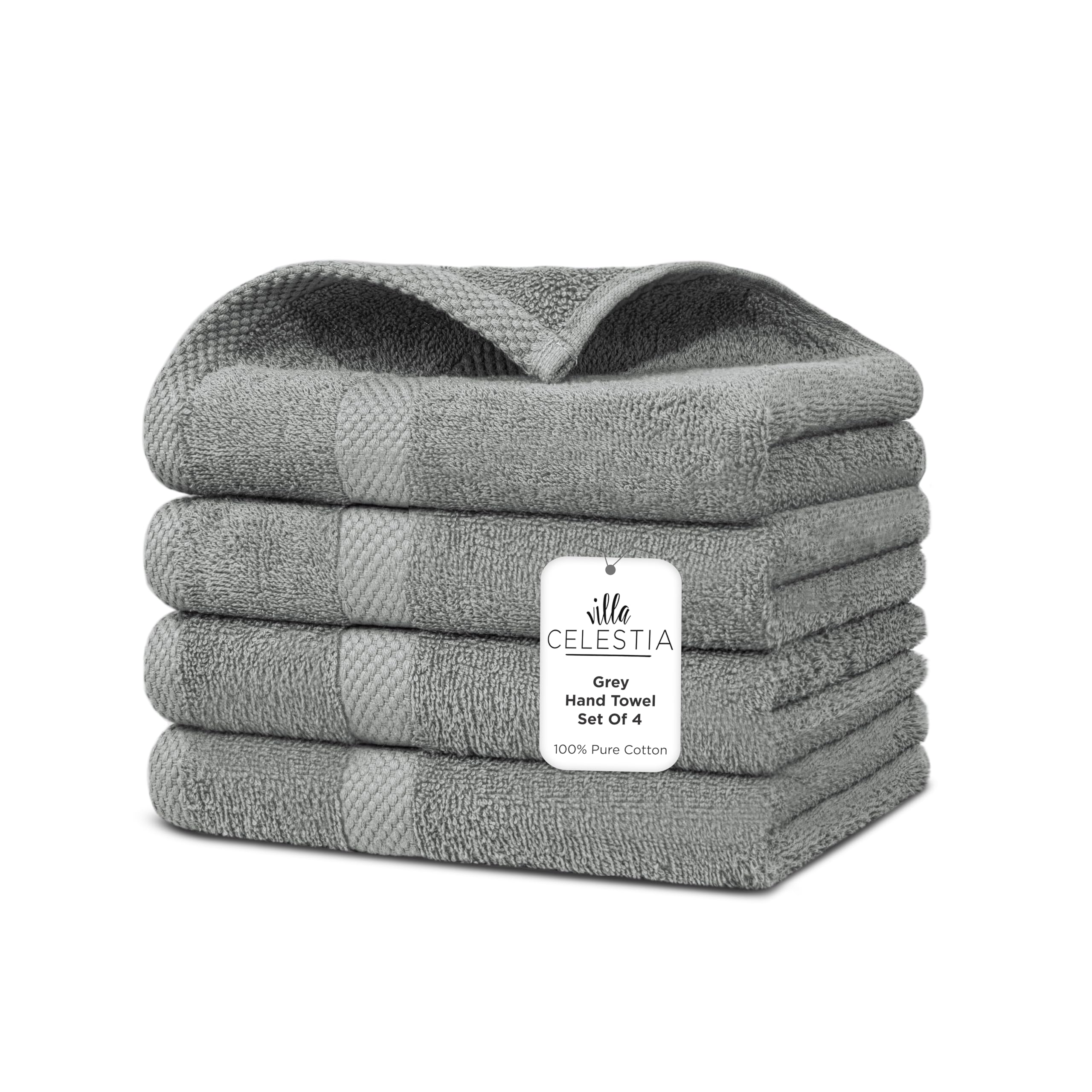 Villa Celestia 100% Cotton Hand Towel Set Of 4, (16 X 28 Inches) Sustainable, Soft, Highly Absorbent, Quick Drying, Combed Cotto