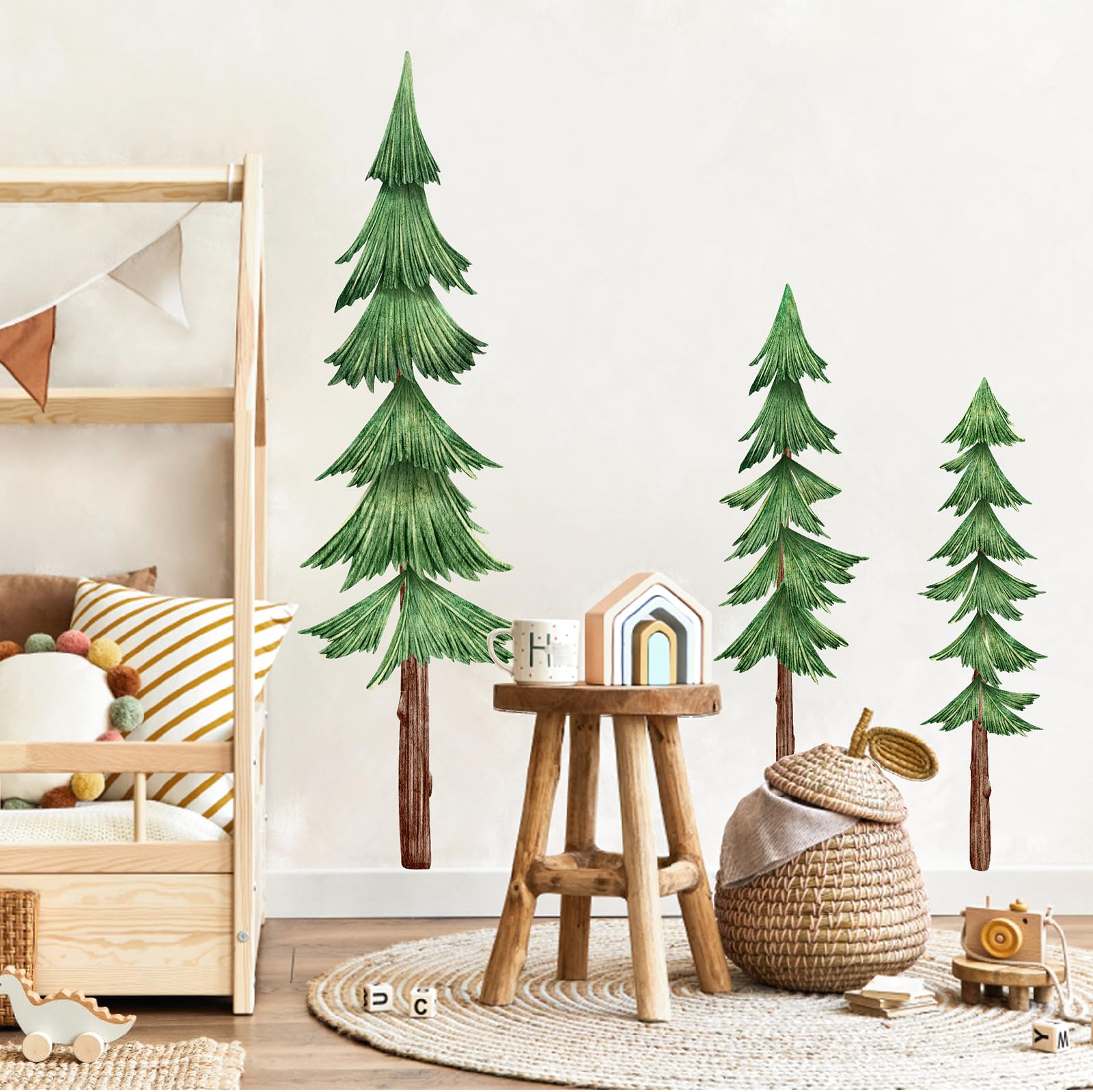 MOSITU Large Pine Tree Wall Decal - Peel and Stick Watercolor, Evergreen, PVC, Model 212, Perfect for Nursery & Kids Room Decor