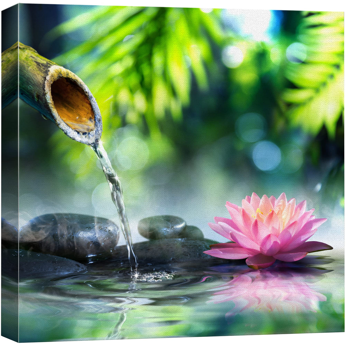 Wall26 Canvas Print Wall Art Zen Garden With Bamboo And Pink Water Lily Floral Nature Digital Art Modern Art Rustic Scenic Relax