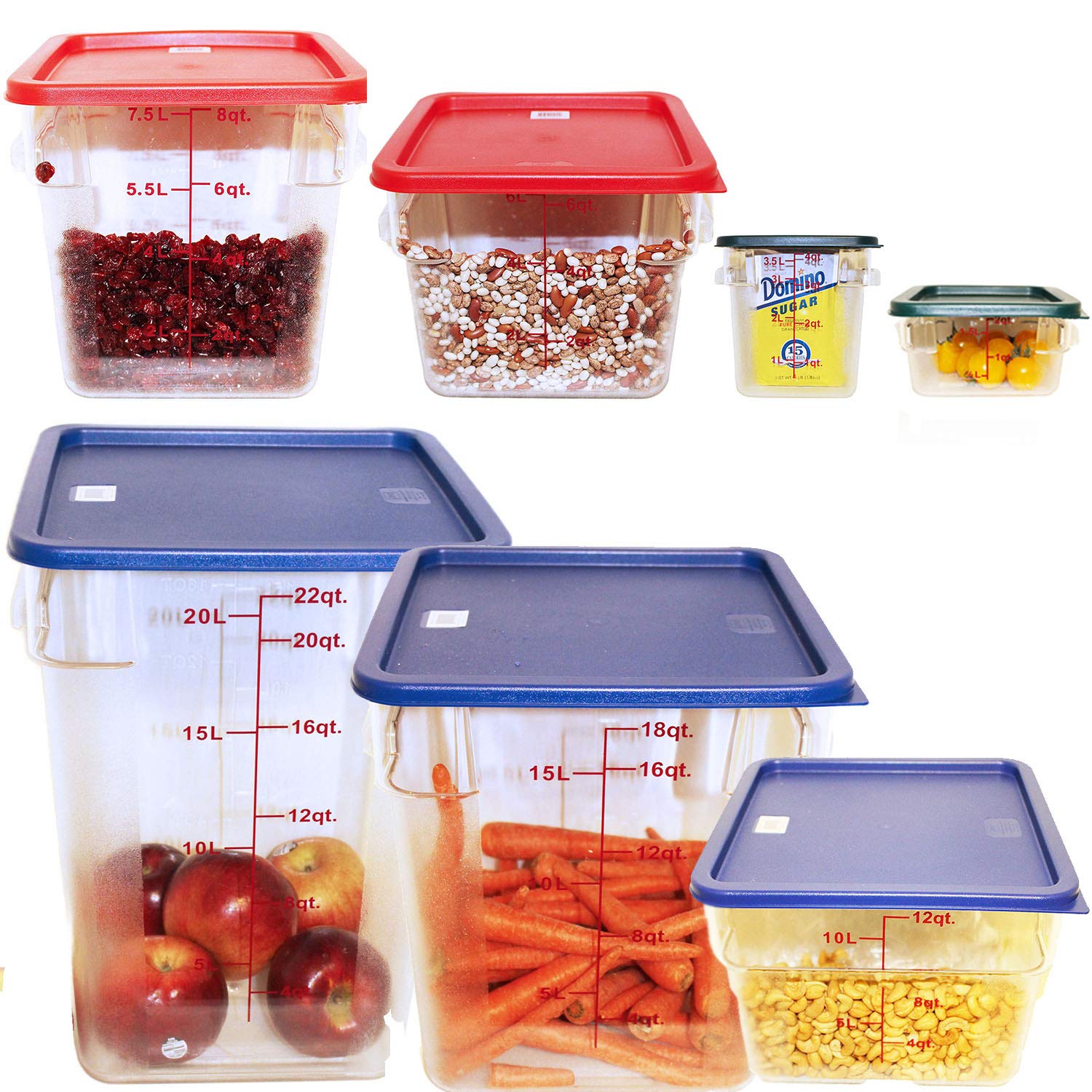 Tiger Chef Food Storage Square Polycarbonate Container Set Containers with Lids Commercial Grade, 2, 4, 6, 8, 12, 18, 22 quart, 