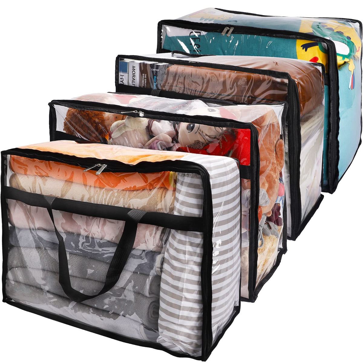 SGHUO Clear Zippered Storage Bag, Plastic Vinyl Clear Storage Bag for Blanket Clothes, Comforter, Bedding, Moving Bag with Zippe