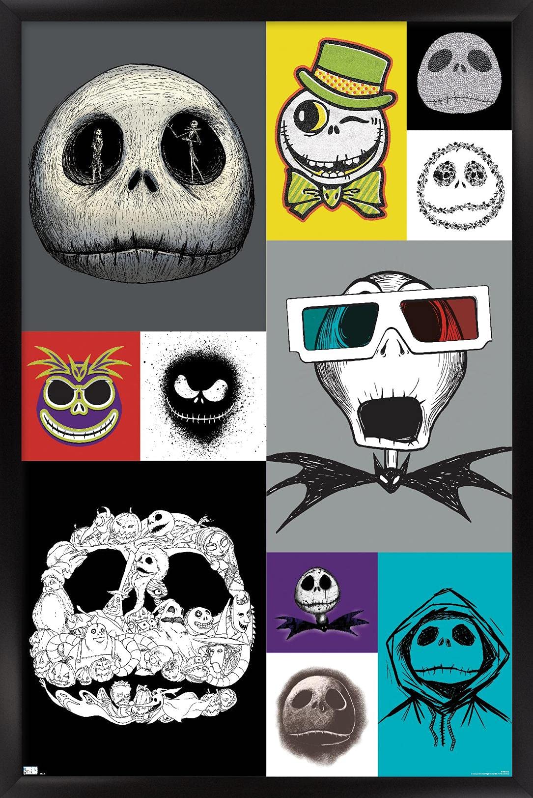 Trends International Disney Tim Burton'S The Nightmare Before Christmas - Jack Grid Wall Poster, 14.72'' X 22.37'', Black Framed