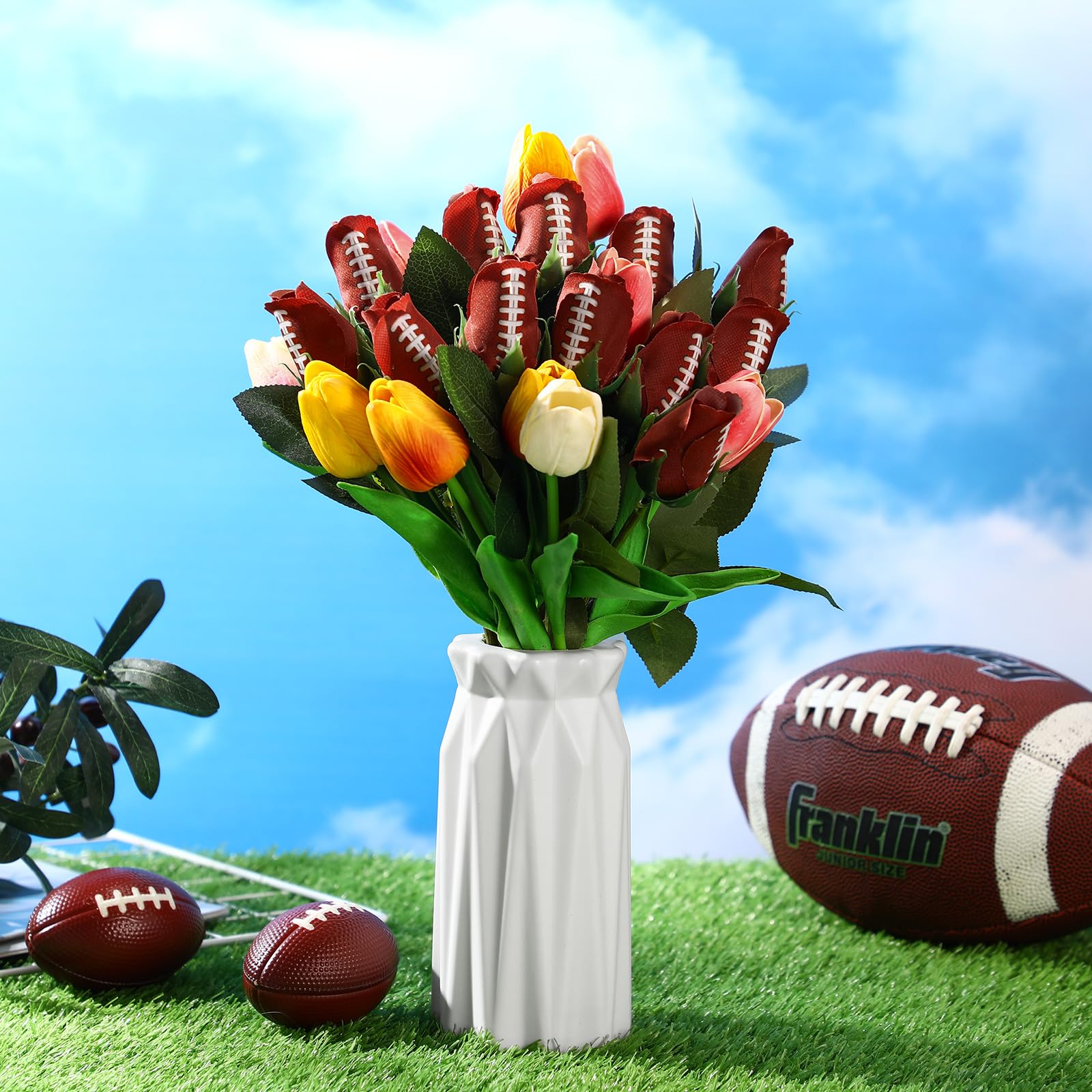 Suhine 6 Pcs Baseball Football Soccer Volleyball Rose Bulk Artificial Sports Flower Decor for Graduation Wedding Party Sports Th