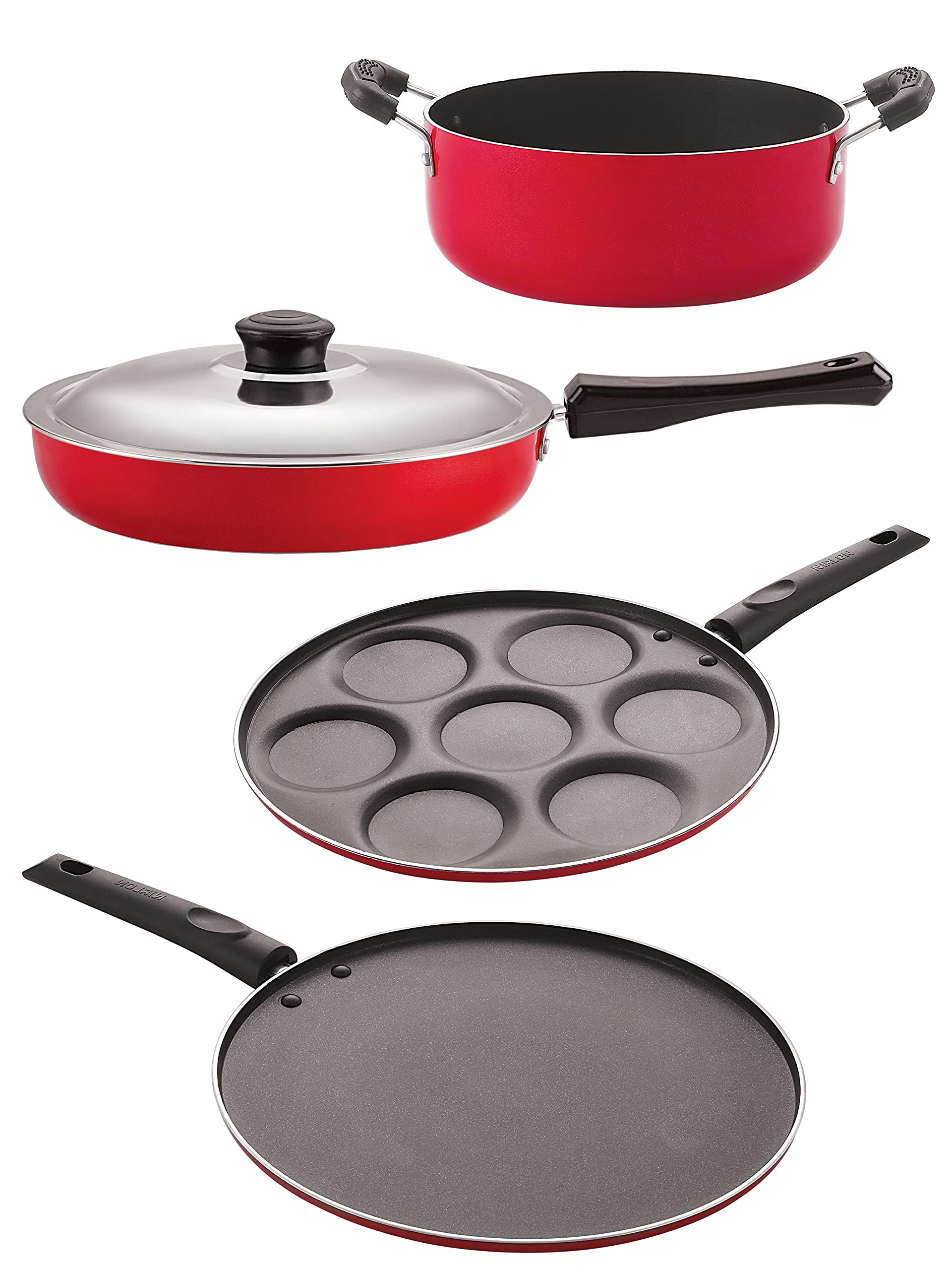 Nirlon Gas Compatible Non Stick Aluminium Cookware Set Of 4 Pieces (Fp10_Up7_St12_Cs24)