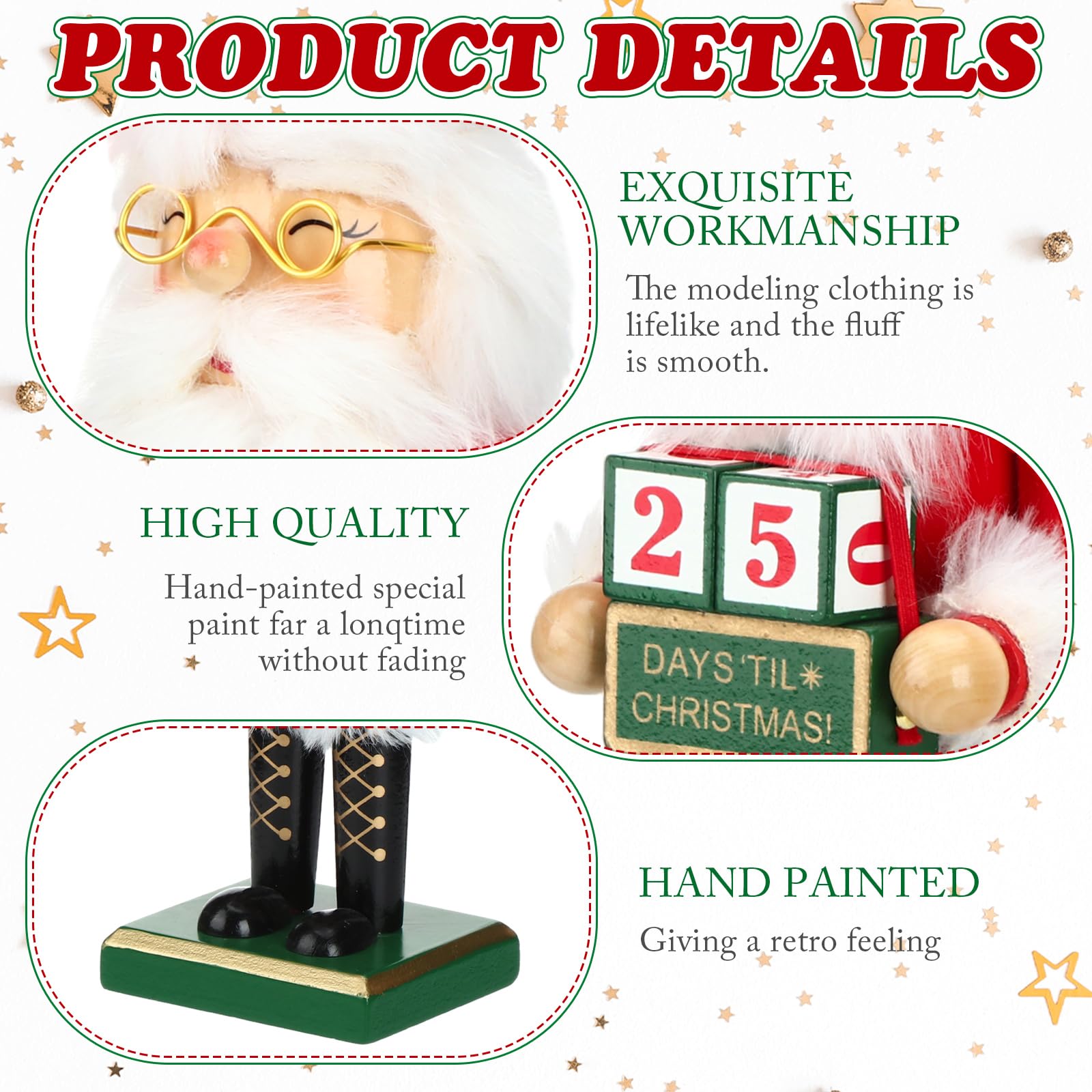 Karenhi Christmas Wooden Nutcracker 15 Inch Traditional Nutcracker Festive Christmas Decor for Xmas Party Shelves and Tables(Chr