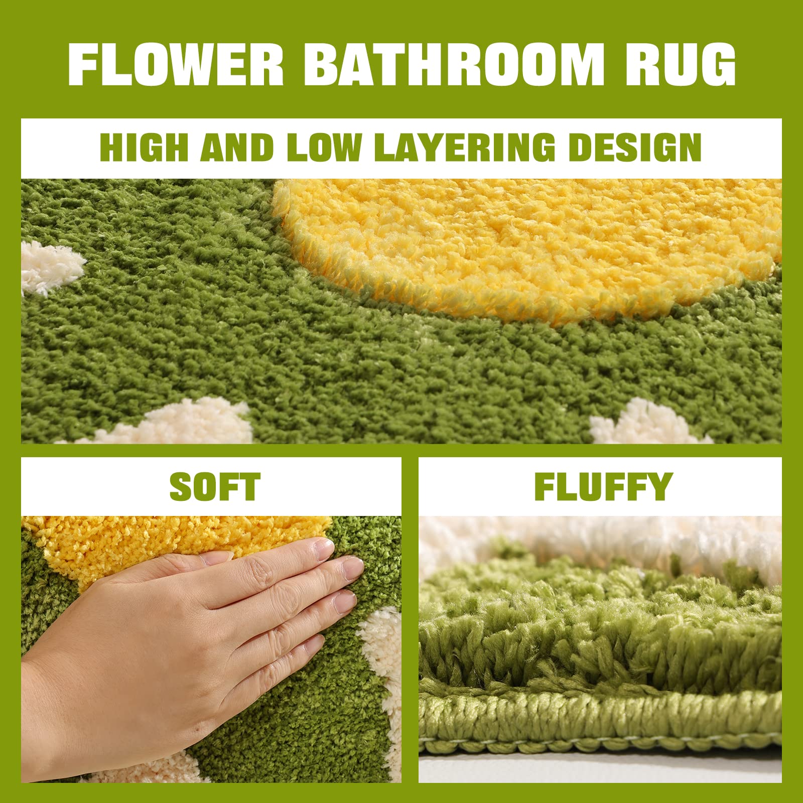 Truedays Green Flower Shaped Bath Rug, Non-Slip Water Absorbent Bathroom Mat, Super Cute Machine Washable Bathroom Rug, Small Ro