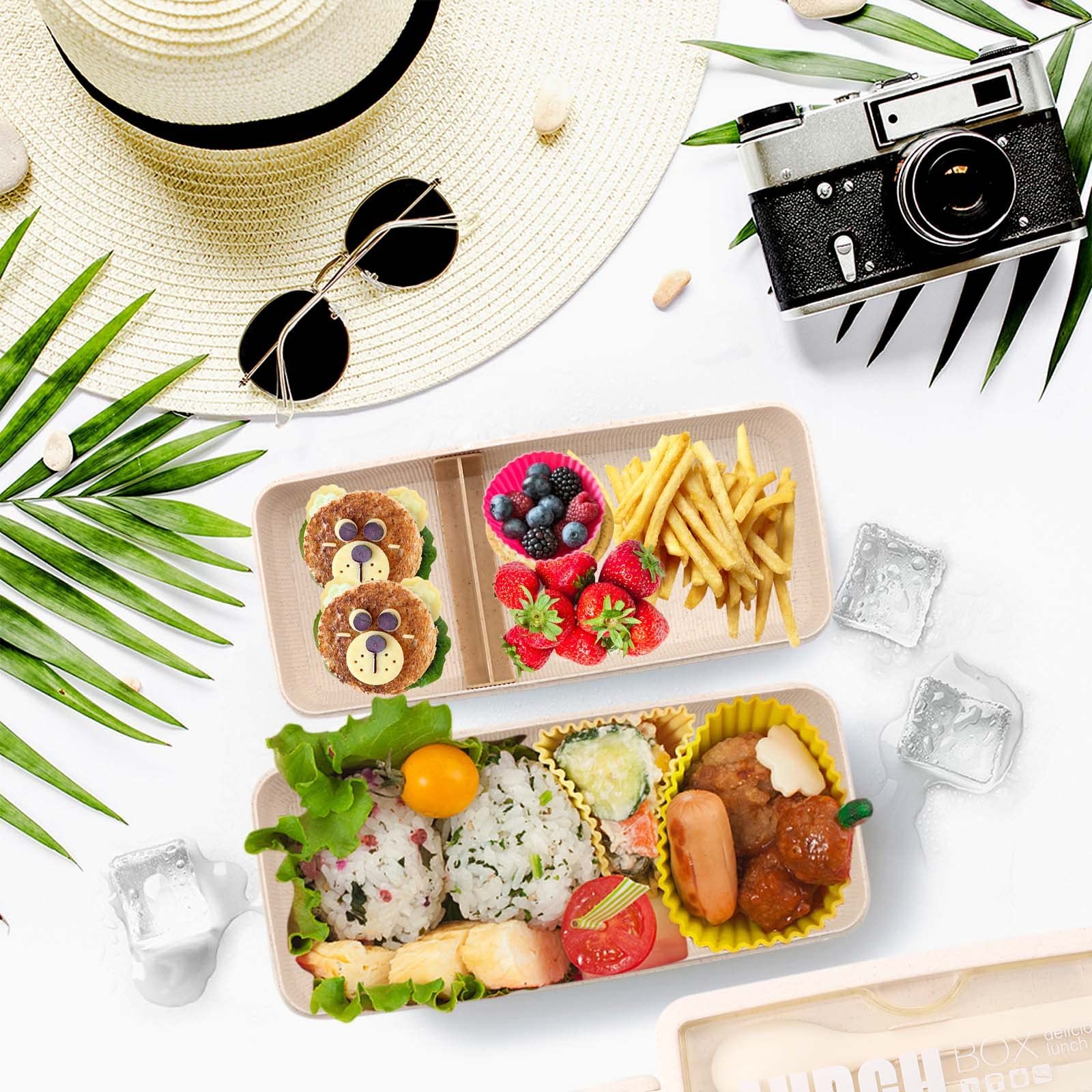 Meltset M 35Pcs Bento Box Japanese Lunch Box Kit Leakproof Bento Lunch Box For Kids Adults Wheat Straw 3 Layer Stackable Lunch C