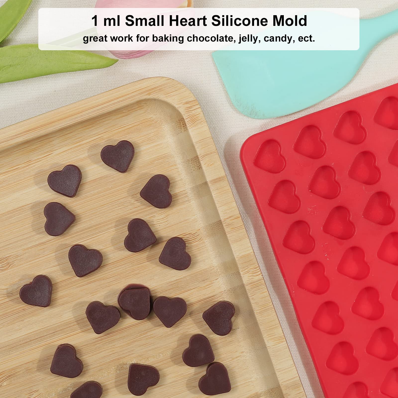 Amyandone Mini Heart Silicone Mold, 150 Cavities Heart Shape Chocolate Molds For Homemade Candy/Fondant/Gummy/Jelly, Food Grade