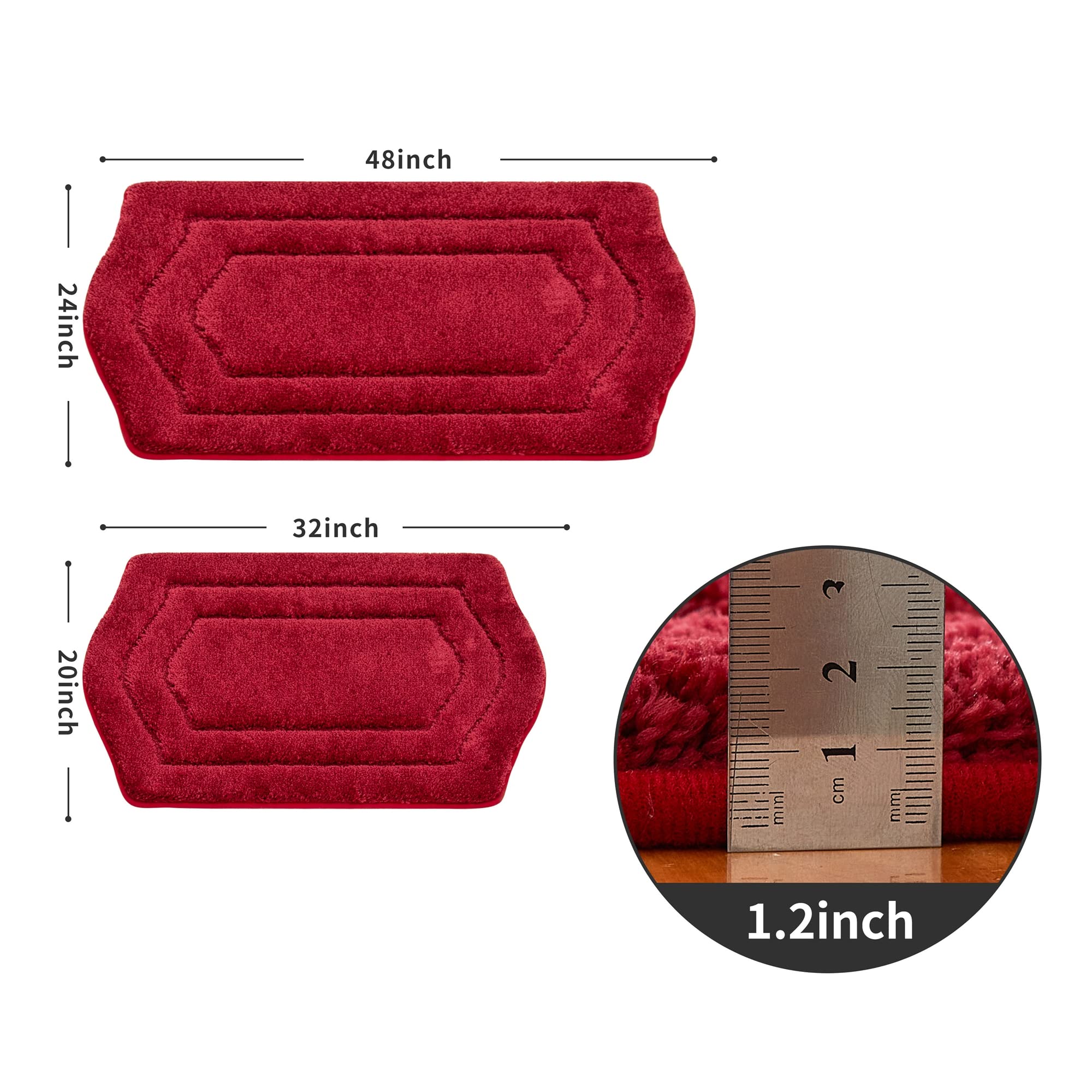 COSY HOMEER Extra Thick Bath Rugs for Bathroom - Anti-Slip Bath Linen Sets Mats Soft Plush100% Strong Polyester Living Room Bedroom Water Absorbent(Red 24x48 - Inches)
