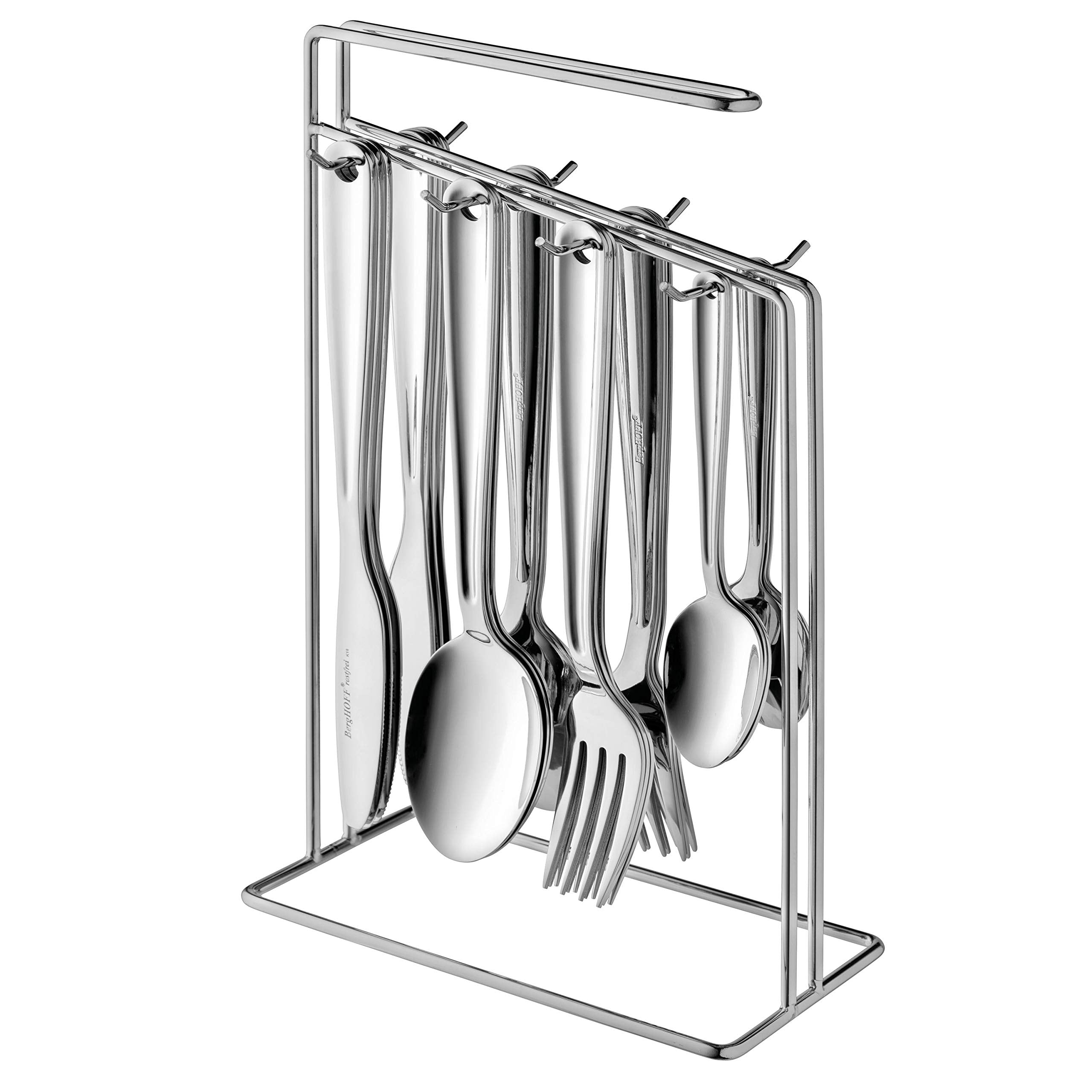 Berghoff Alteo Stainless Steel 25Pc Flatware Set, Convenient Storage Rack, Ralph Kramer, Elegant Design, Mirror Finish, Silver