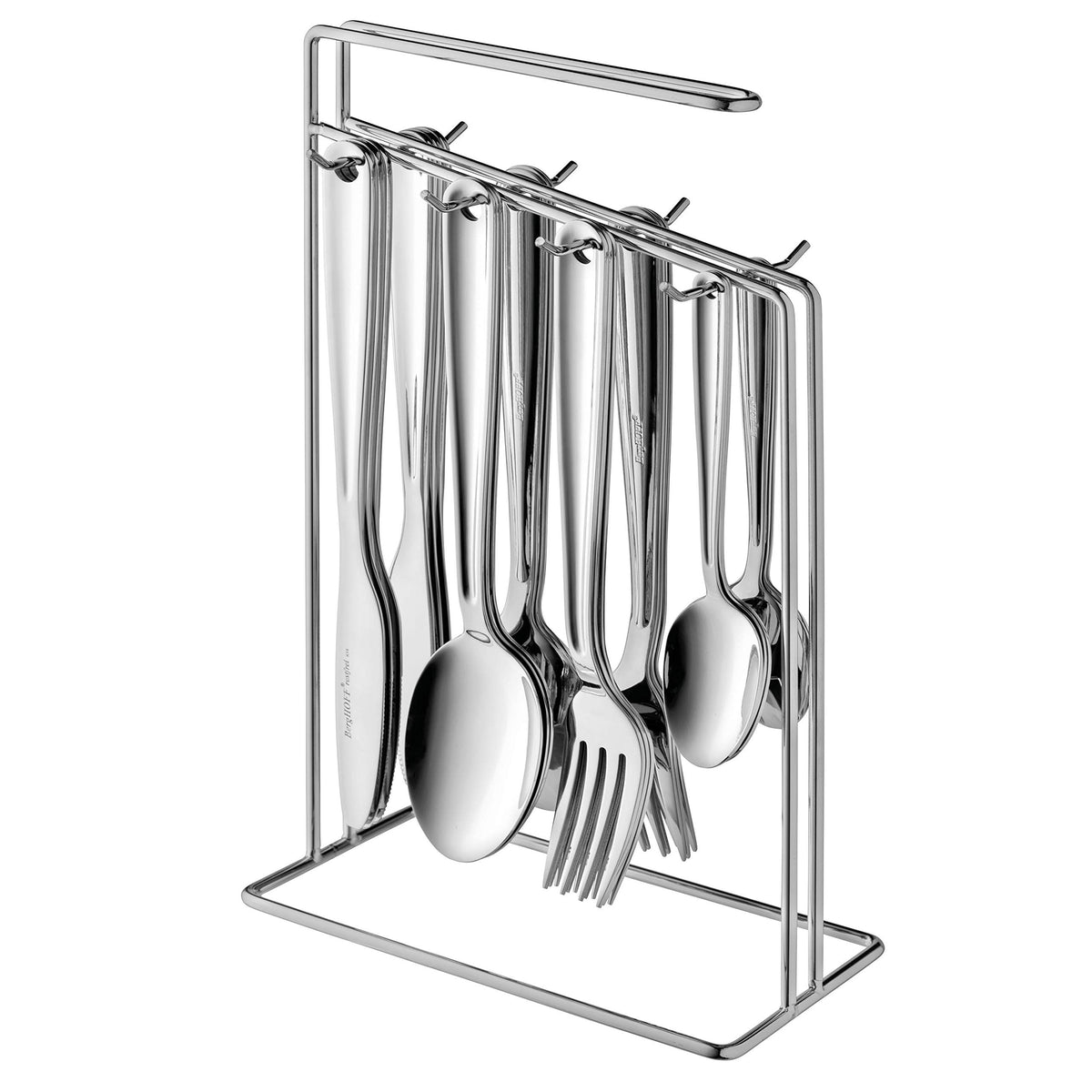 Berghoff Alteo Stainless Steel 25Pc Flatware Set, Convenient Storage Rack, Ralph Kramer, Elegant Design, Mirror Finish, Silver