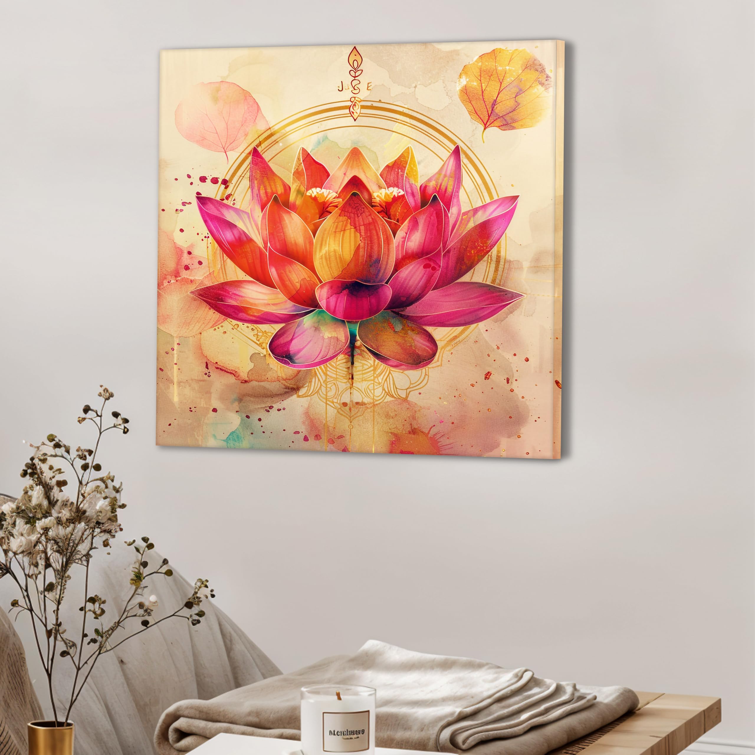 Paintingmantra Large Stretched Lotus Floral Canvas Painting Wall Art Print,Decorative Modern Paintings For Home,Living Room,Hote