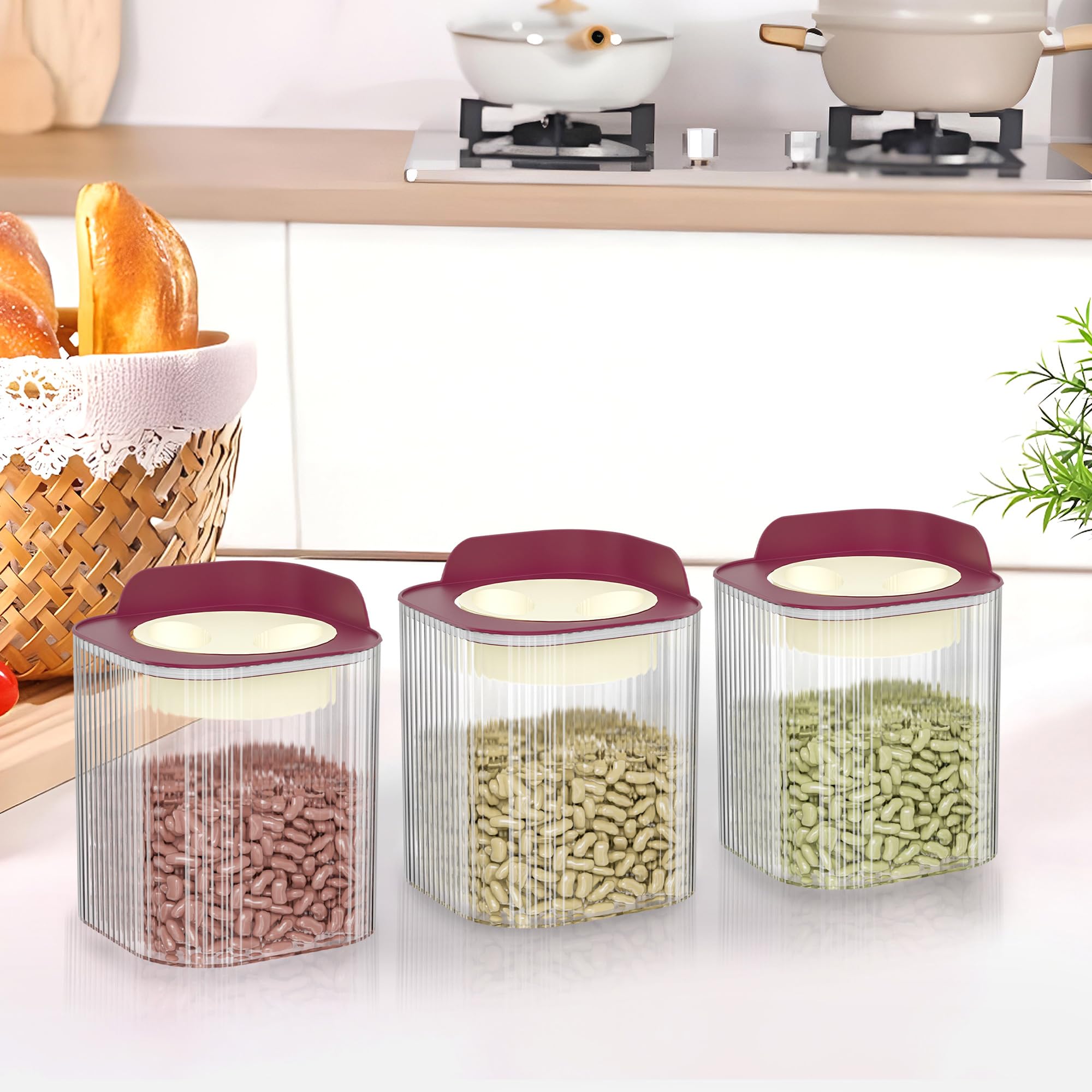 Kuber Industries Bpa Free 800 Ml Plastic Airtight Jar Containers For Kitchen Storage Set Of 3 | Cereals, Pulses, Dry Fruits And 