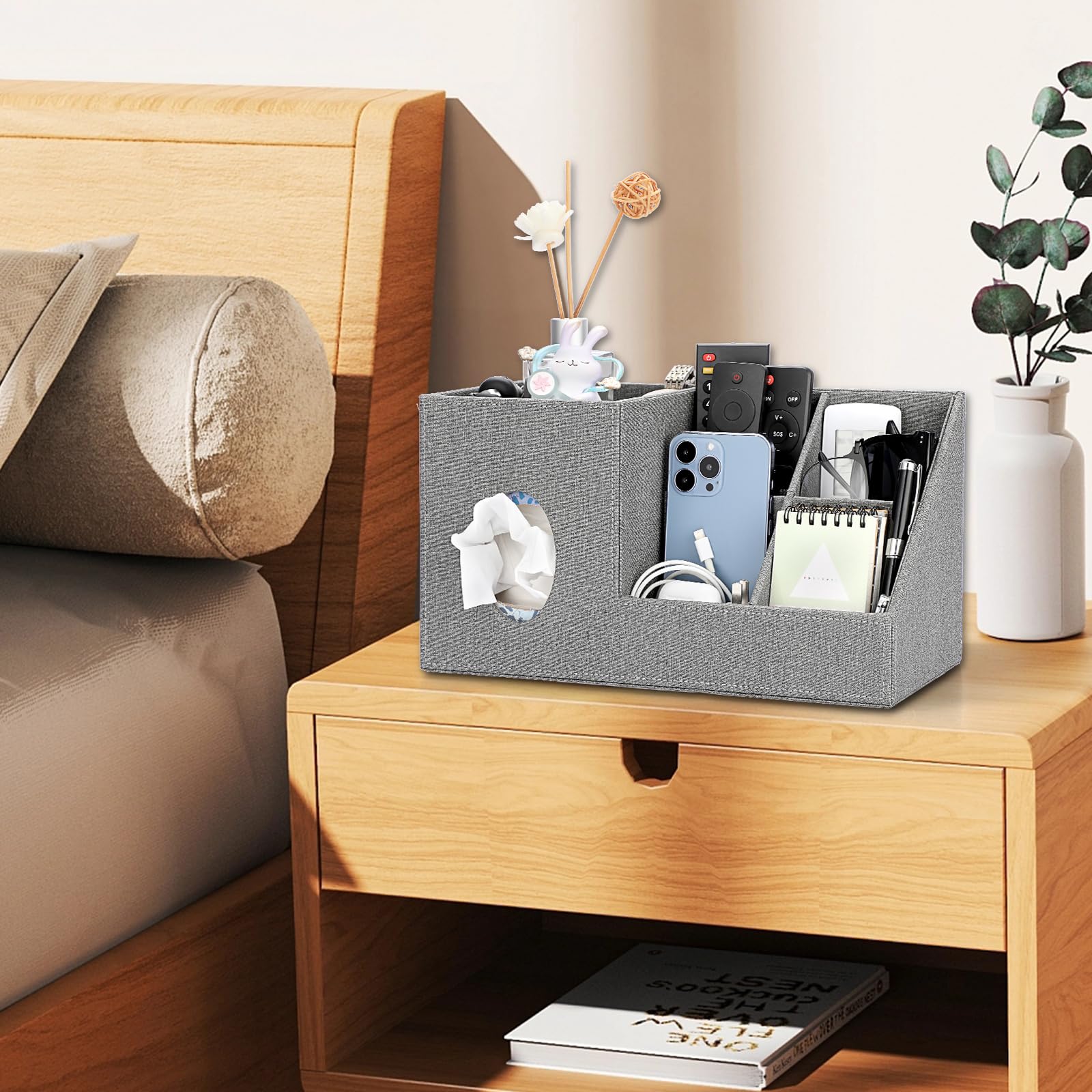 Sumnacon Square Linen Tissue Box Cover - Decorative Cube Tissue Cover With Side And Top Organizer, Modern Tissue Holder For Livi