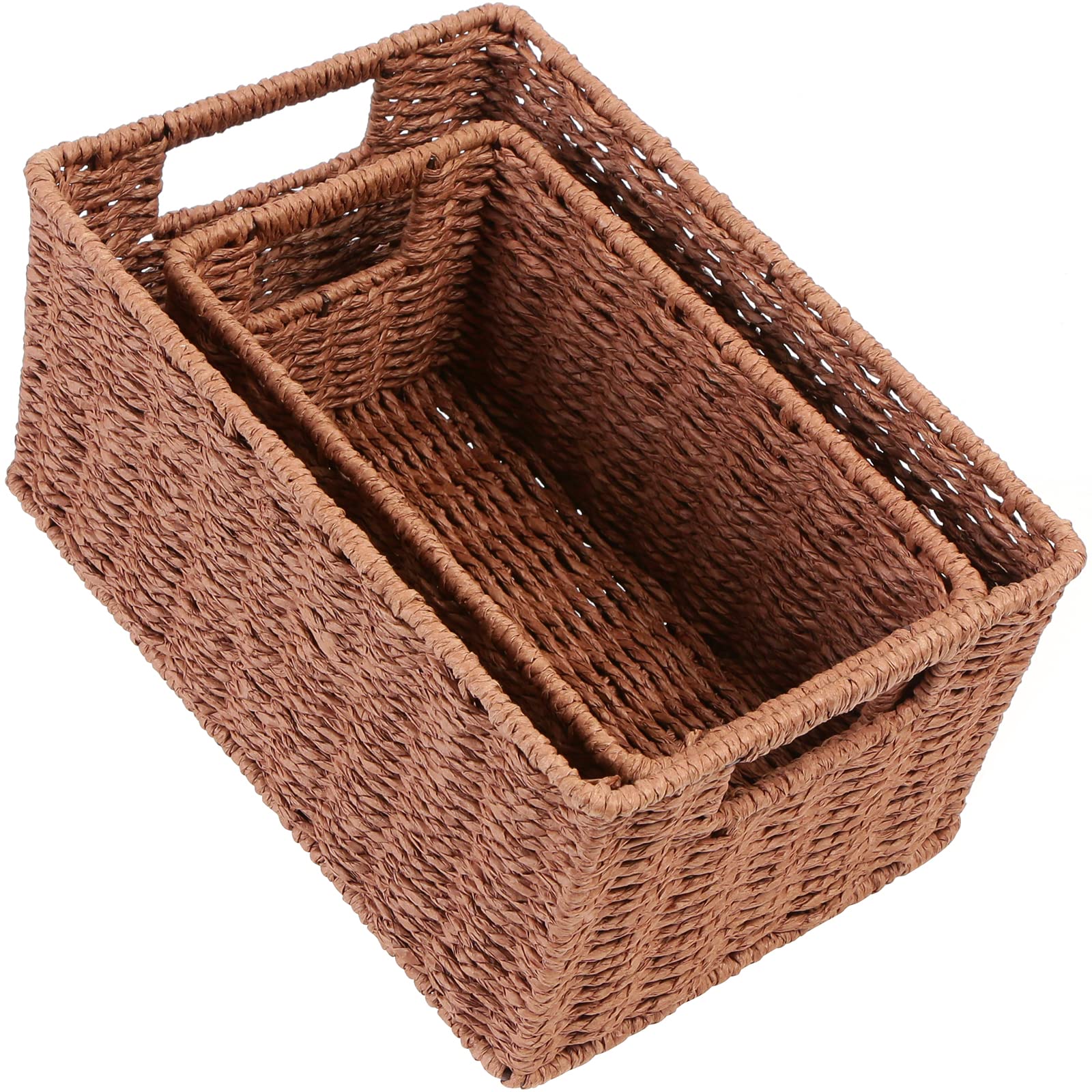 Hoonex Woven Baskets For Storage, Paper Rope Baskets With Sturdy Metal Wire Frame, Baskets For Shelves, Set Of 2, Dark Brown