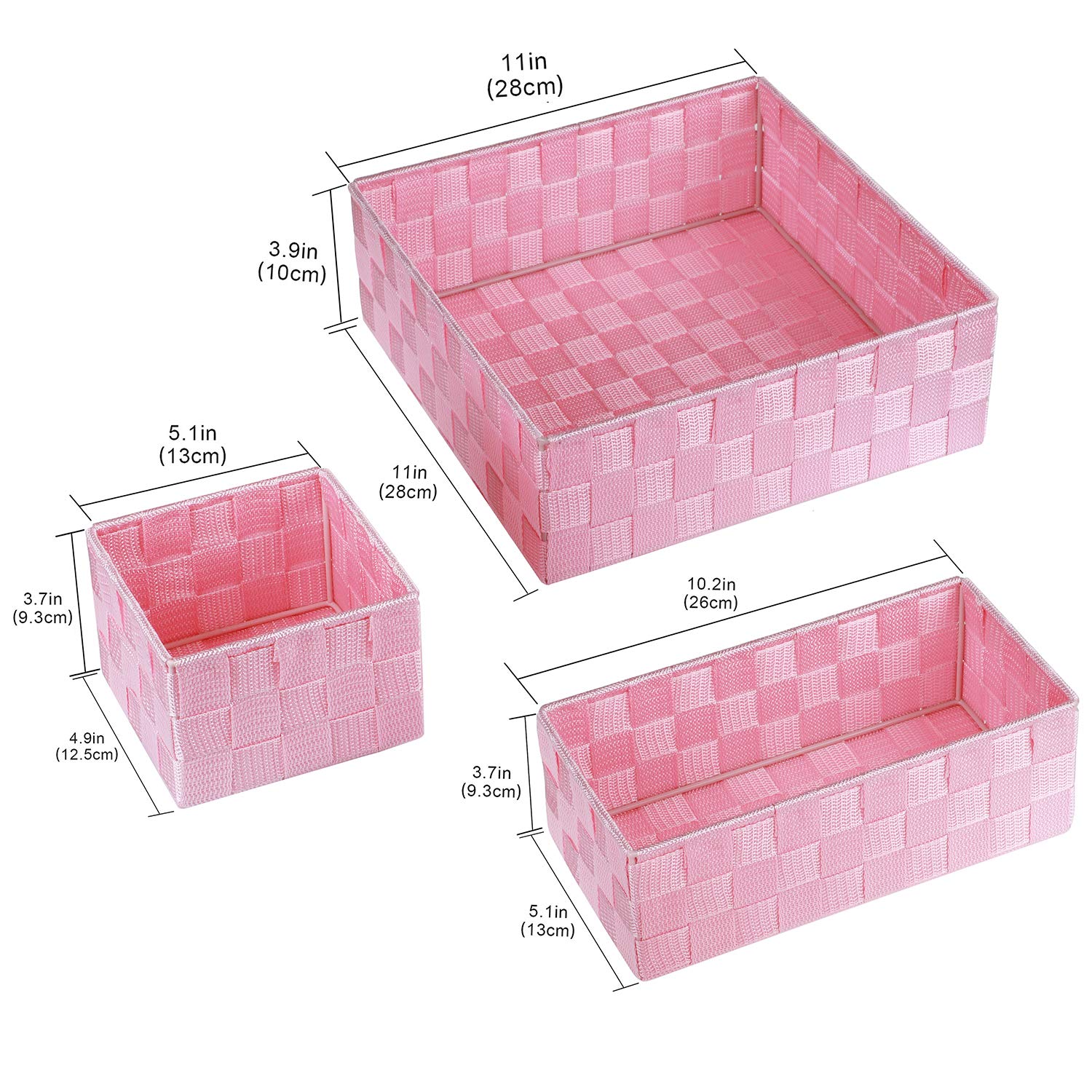 Posprica Woven Storage Baskets for Organizing  Small Baskets Cube Bin Container Tote Organizer Divider for Drawer  Closet  Shelf  Dresser  Set of 4(Pink)