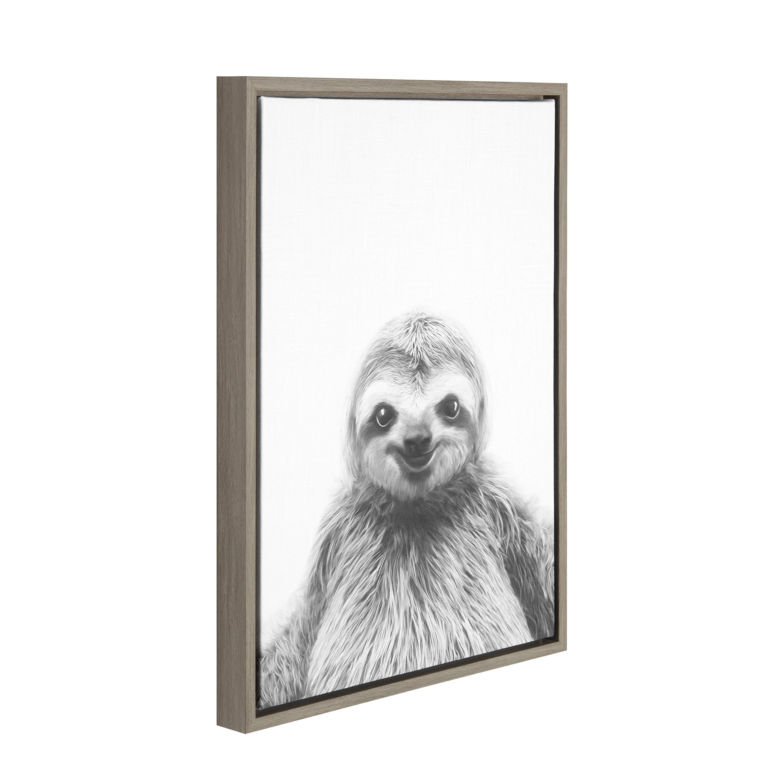 Kate And Laurel Sylvie Sloth Black And White Portrait Framed Canvas Wall Art By Simon Te Tai, 18X24 Gray