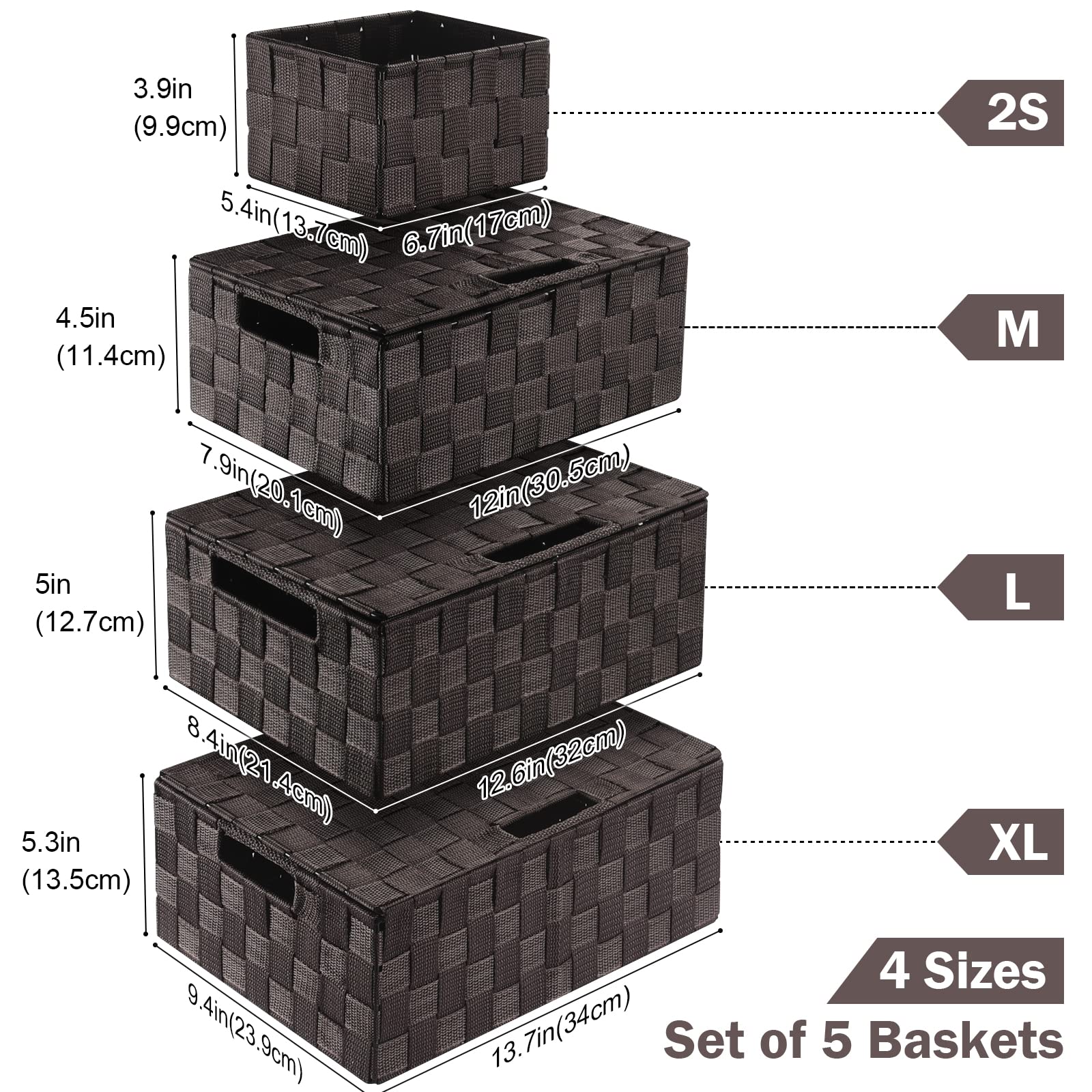 Storage Bins with Lids  Woven Storage Box Organizer Containers Decorative Baskets Cube for Clothes Bedroom Closet Office (5 Pack  Brown)