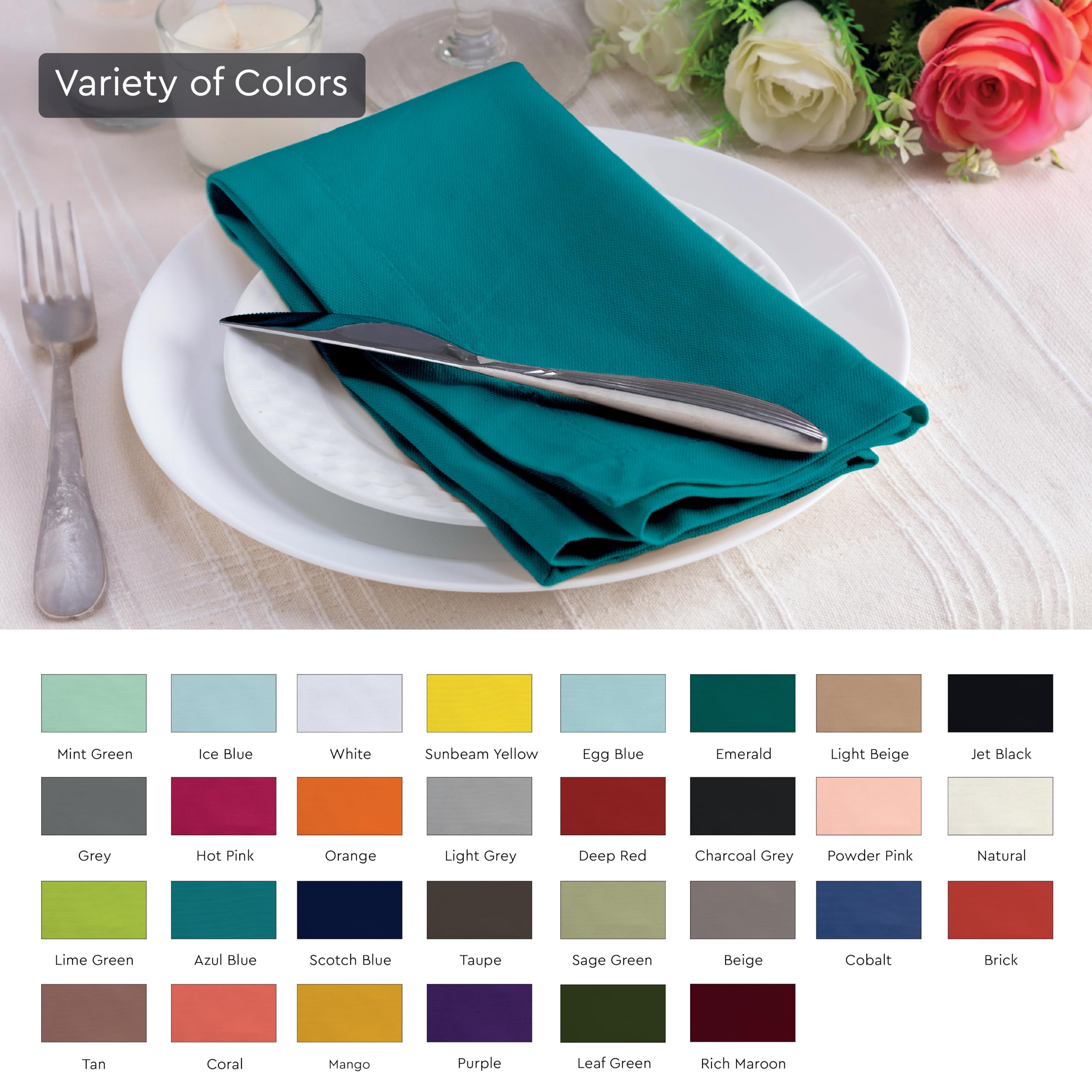 Encasa Cotton Cloth Napkins | Set Of 12 | Size 17 ''X17 '' | Azul Blue Solid Color | Machine Washable