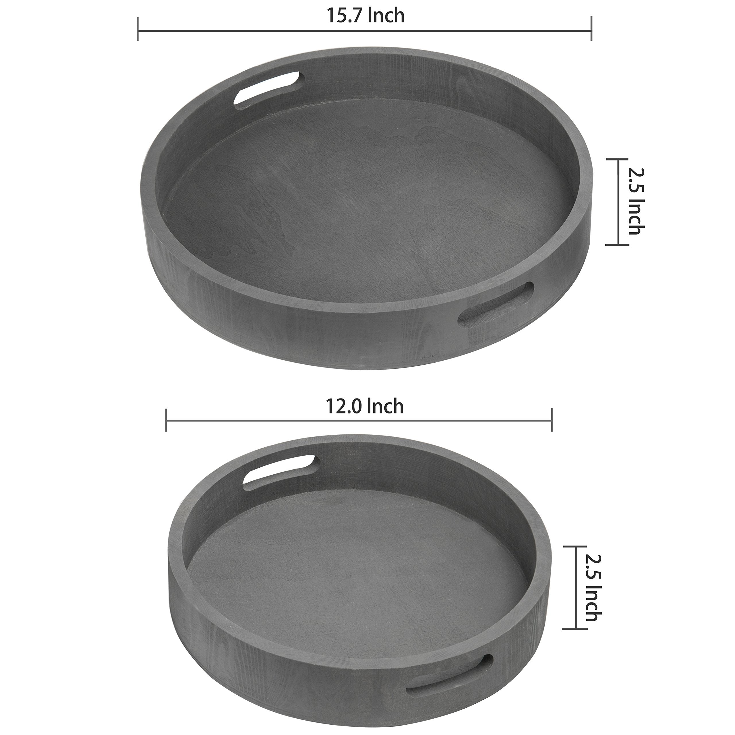 Mygift Rustic Charcoal Gray Wood Round Decorative Trays, 16 And 12 Inch Nesting Serving Trays, Set Of 2