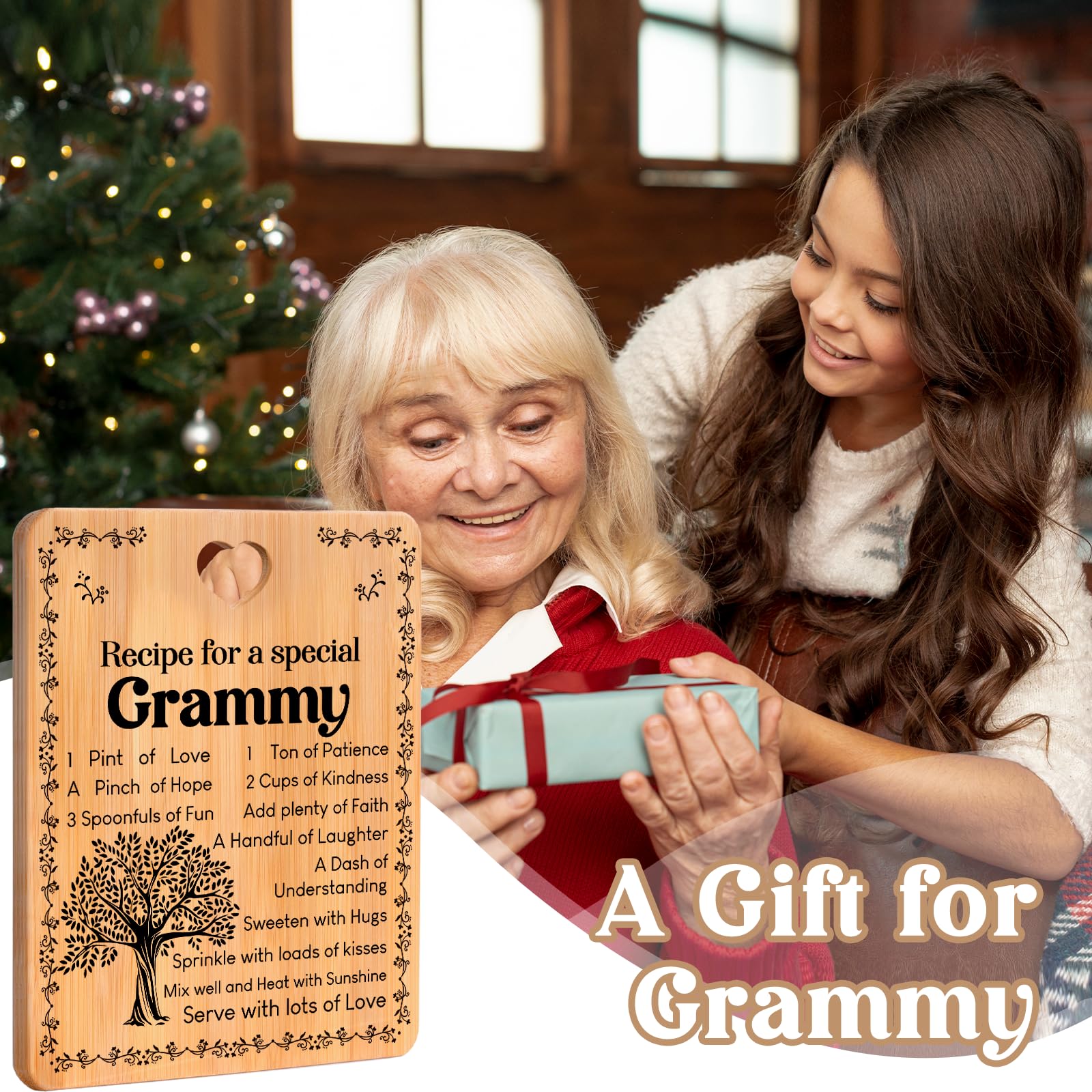 Grammy Gifts -  Recipe for a Special Grammy  Gifts for Grammy Cutting Board Set, Bamboo-Made Engraved Utensil Set Grammy Cutting