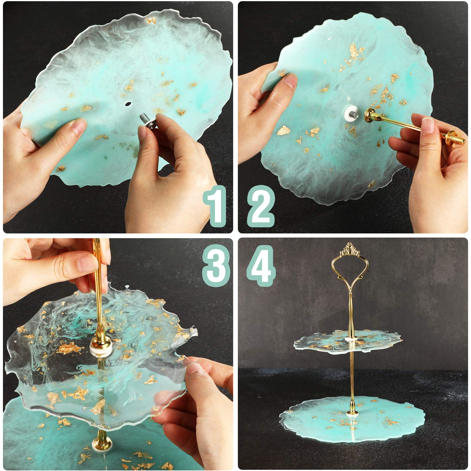 Patelai 3 Tier Cake Stand Set - Metal Tray Holder for Desserts, Black/Gold/Silver, Model Patelai-314403