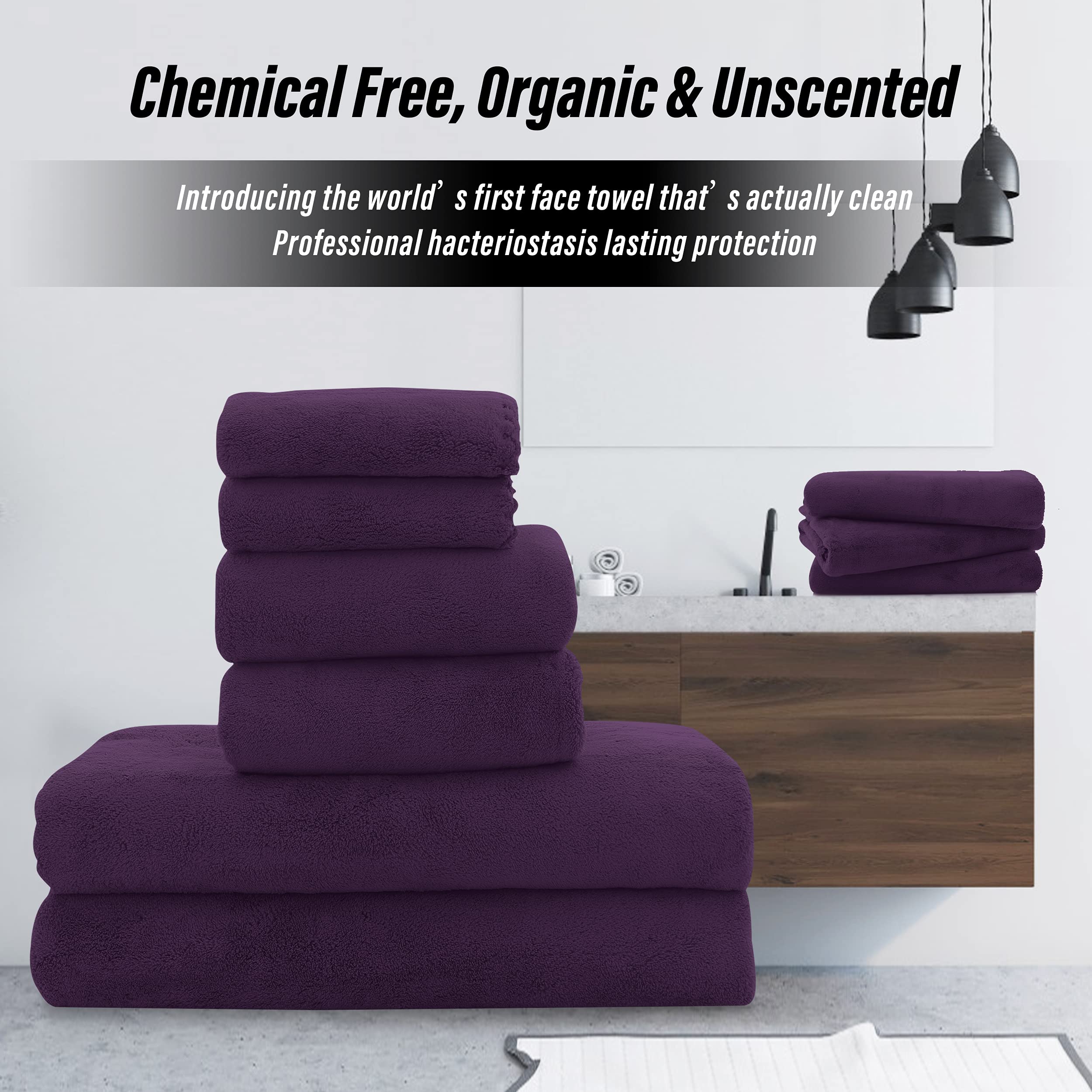 Moonqueen Ultra Soft Microfiber Coral Velvet Towel Set - Quick Drying - 2 Bath Towels, 2 Hand Towels, 2 Washcloths - Plum, 6 Pcs