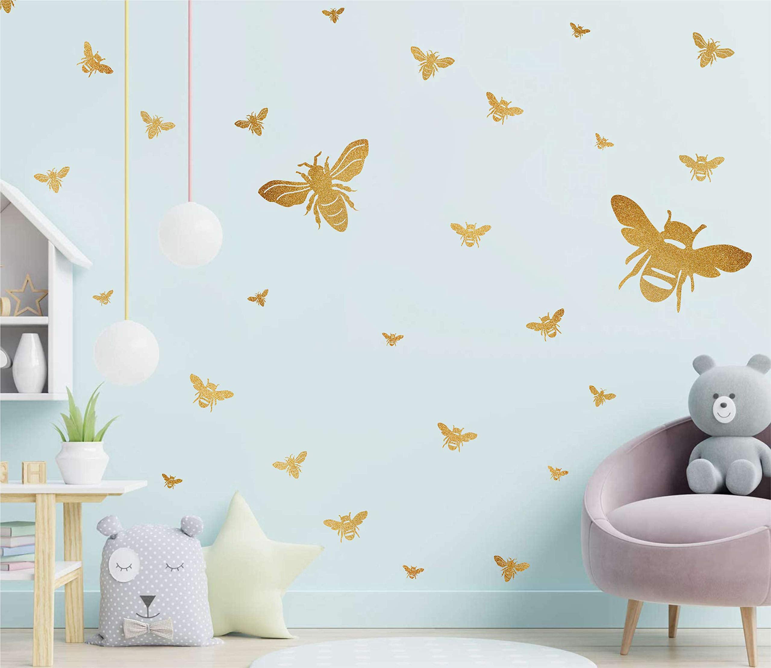 Bee Wall Decals Honey Bee Wall Decor Bee Wall Stickers Gold Honey Bee Decals, Honeycomb Wall Decals, Nursery Wall Decor Peel&Sti