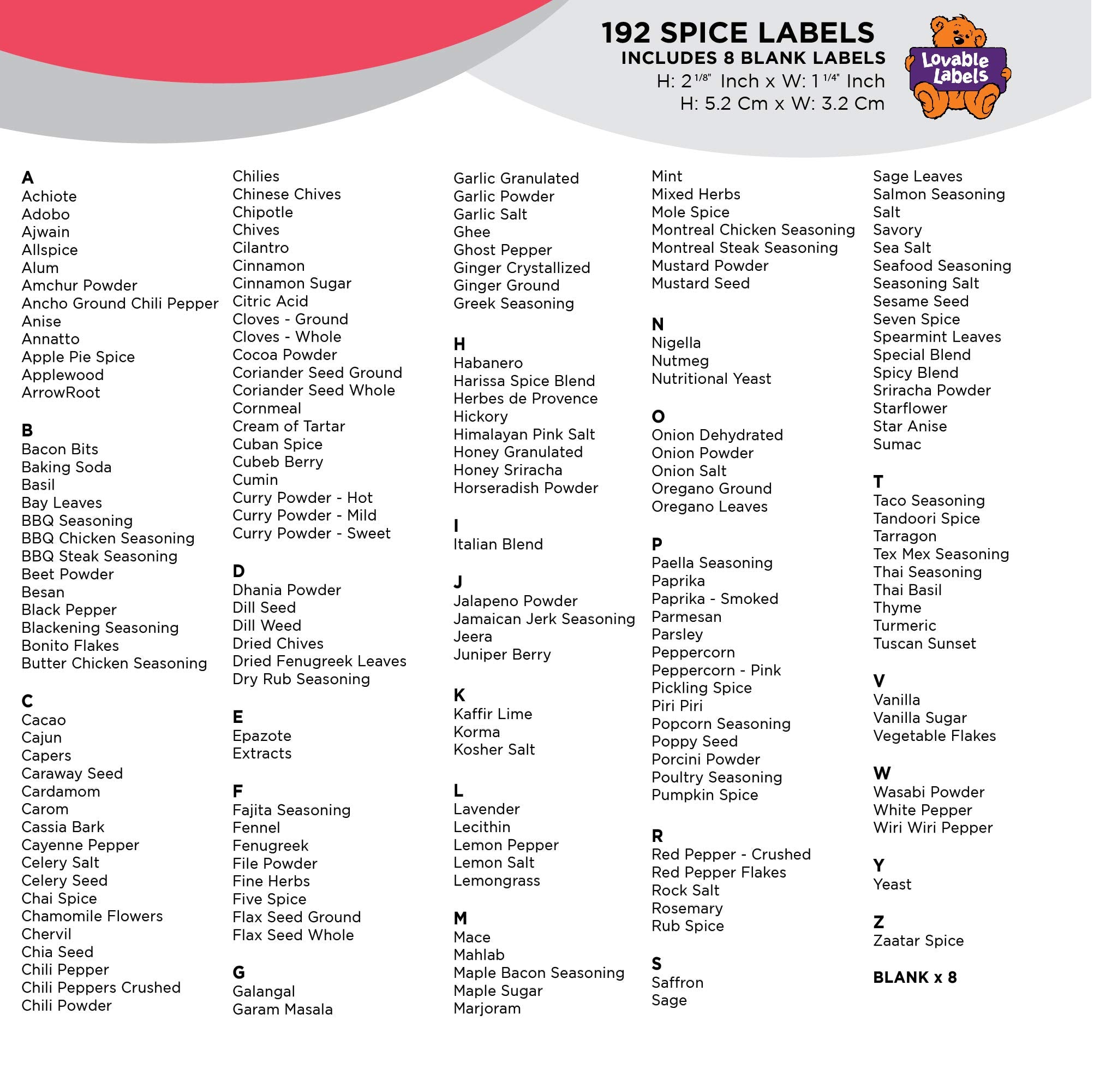 Lovable Labels Farmhouse Minimalist Black Spice Jar Labels - 184 Preprinted + 8 Blank Write-on Stickers Dishwasher Save & Waterp