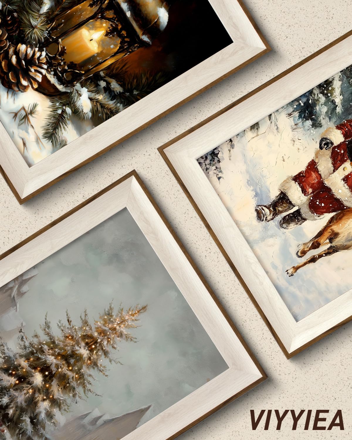 VIYYIEA Winter Framed Wall Art for Living Room, Downtown Christmas Tree Canvas Prints, Oil Painting Home Decor, Christmas Pictur