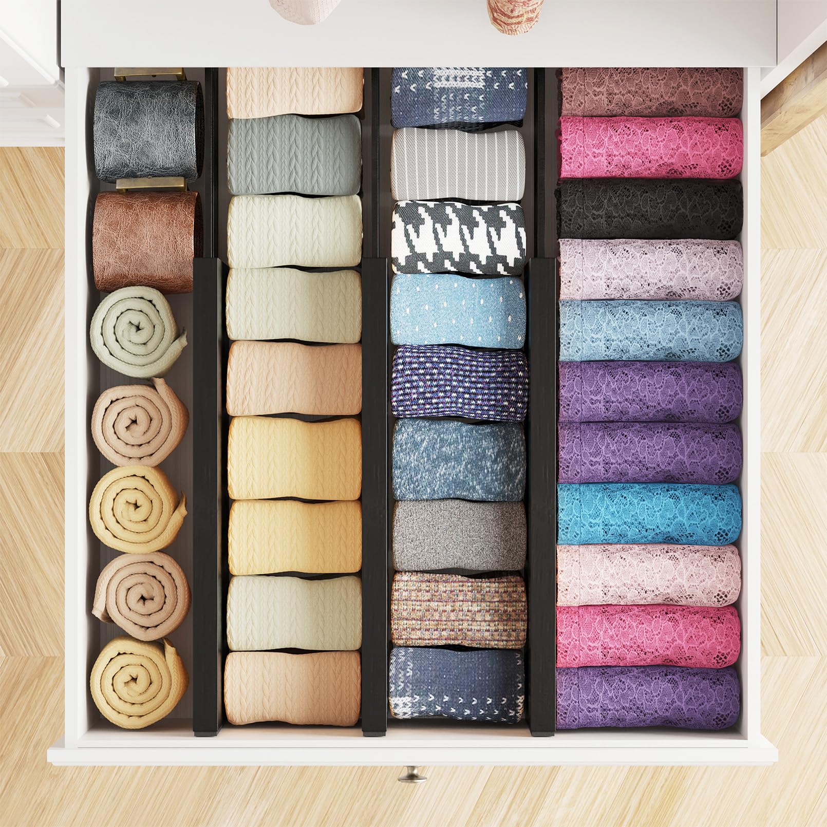 SpaceAid Bamboo Dresser Drawer Dividers 6 Pack, 4.65 High Adjustable 12.5-17    Drawer Organizers, Expandable Organization for C