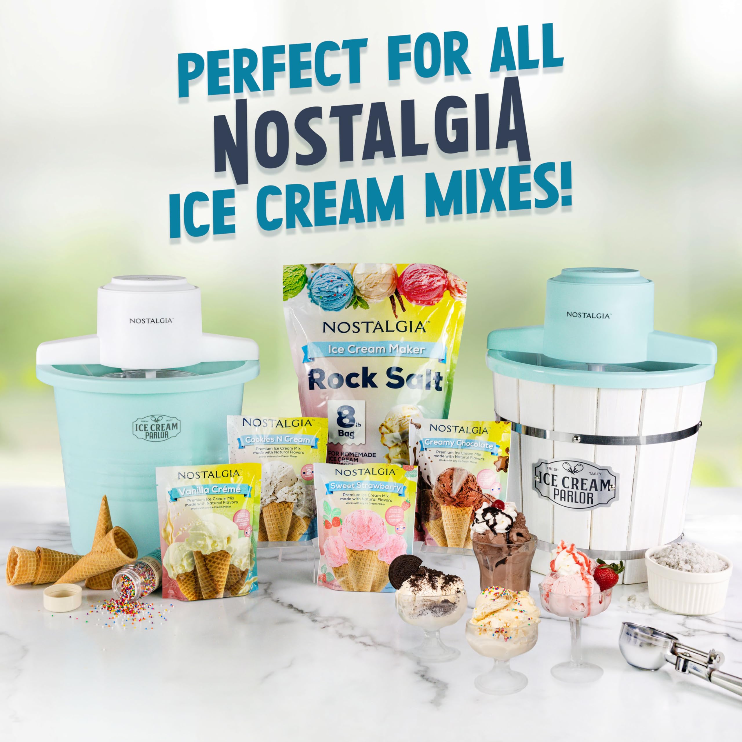 Nostalgia Electric Ice Cream Maker - 4 Qt Old Fashioned Soft Serve Machine - Aqua/White - Makes Frozen Yogurt & Gelato