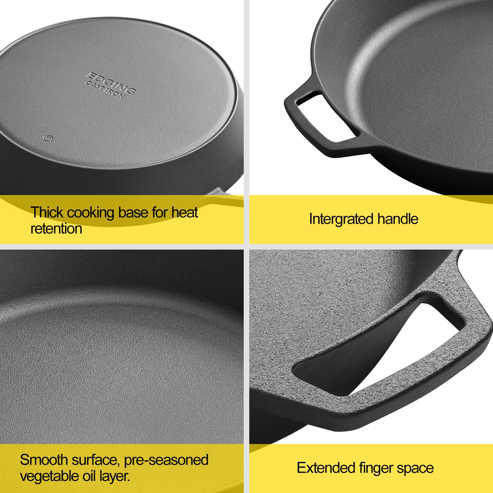 Edging Casting Pre-Seasoned Large Cast Iron Skillet 17 Inch, Dual Handle Outdoor Camping Frying Pan, Pizza Pan, Use For Grill, S