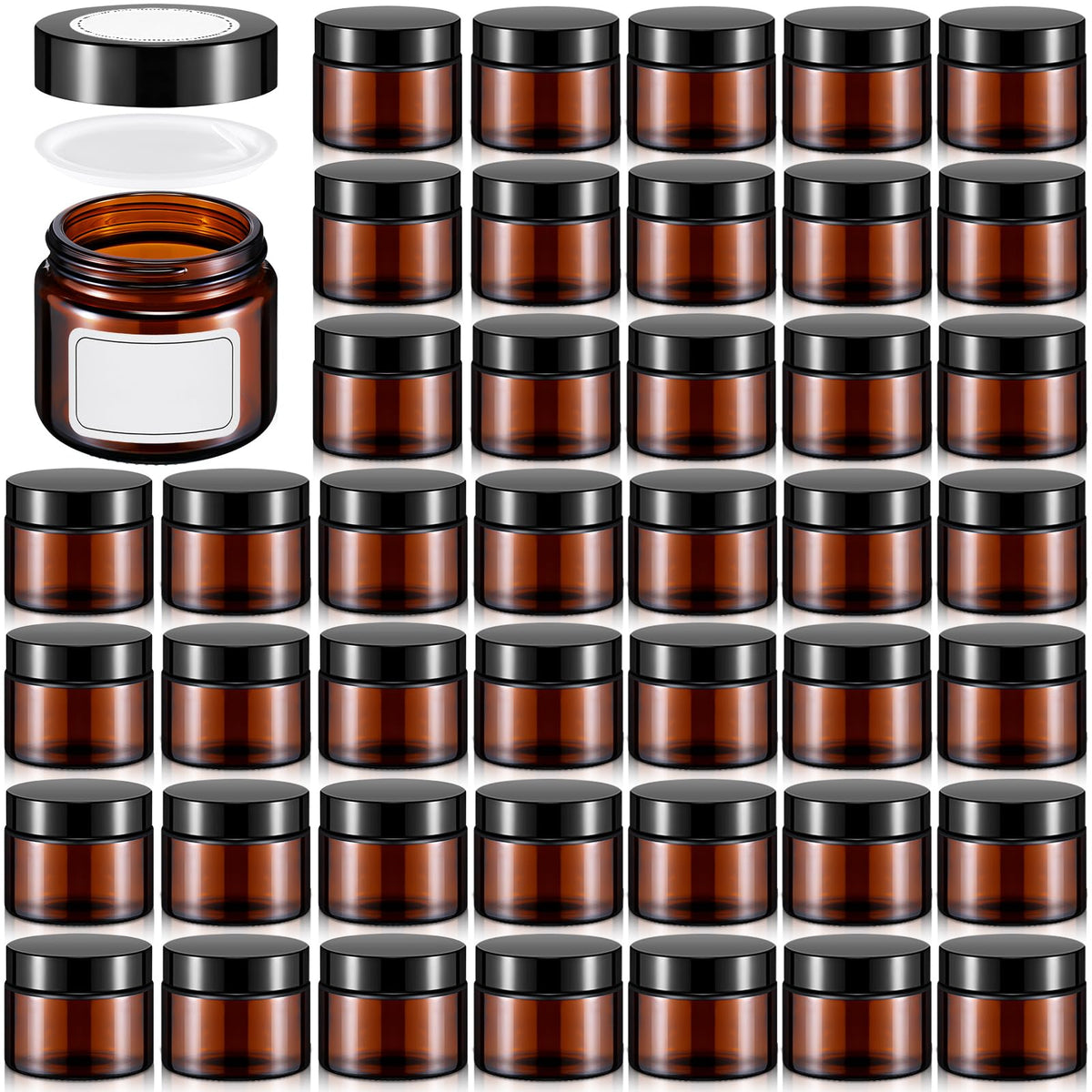 Layhit 60Pcs 2 Oz Glass Jars With Lids Empty Round Cosmetic Jars With Inner Liners White Labels For Storing Lotions Powders Oint
