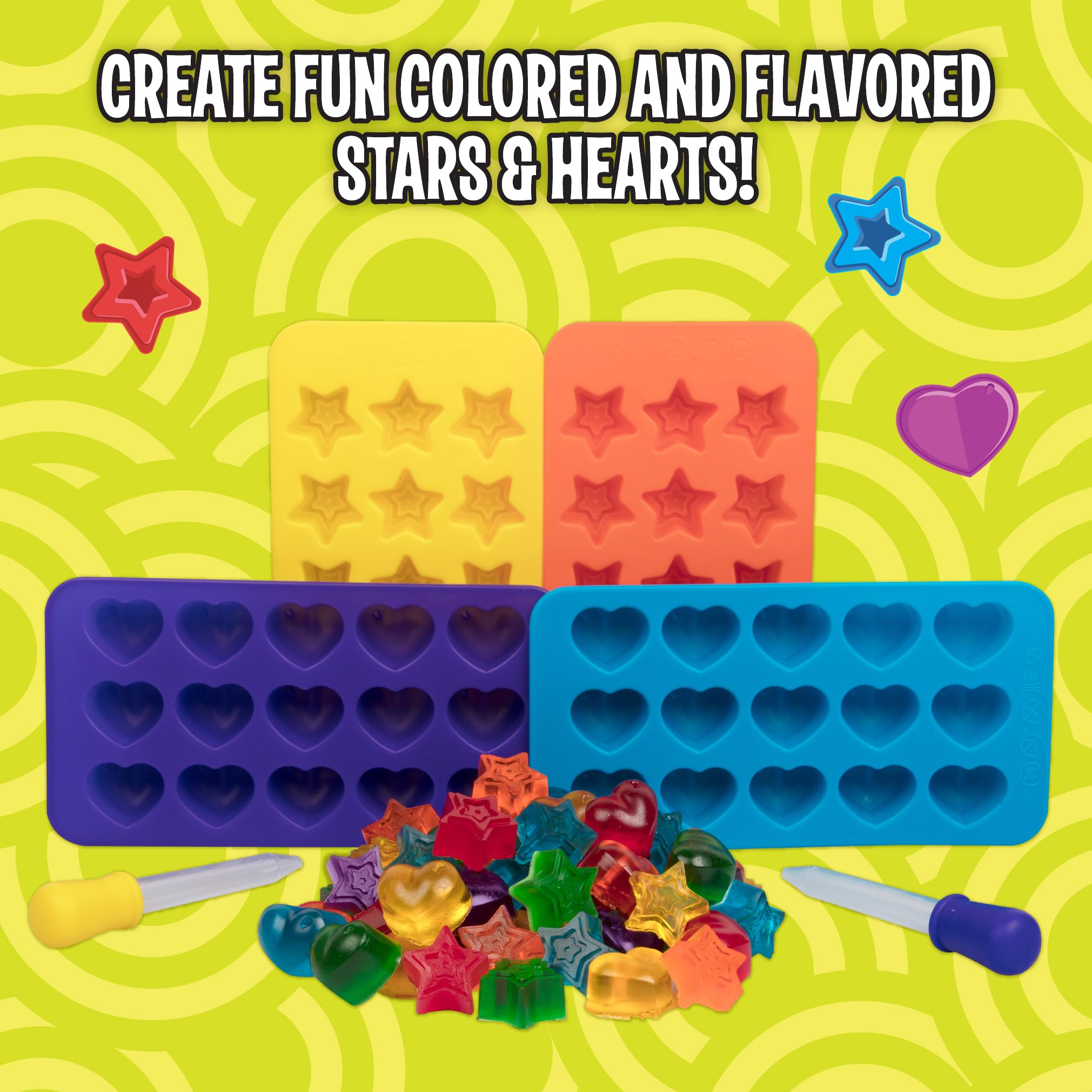 Star & Heart Silicone Gummy Candy Molds, 4 Pack Set - Xl Nonstick Siliconetrays With 2 Droppers For Chocolate, Ice Cubes, Bpa-Fr