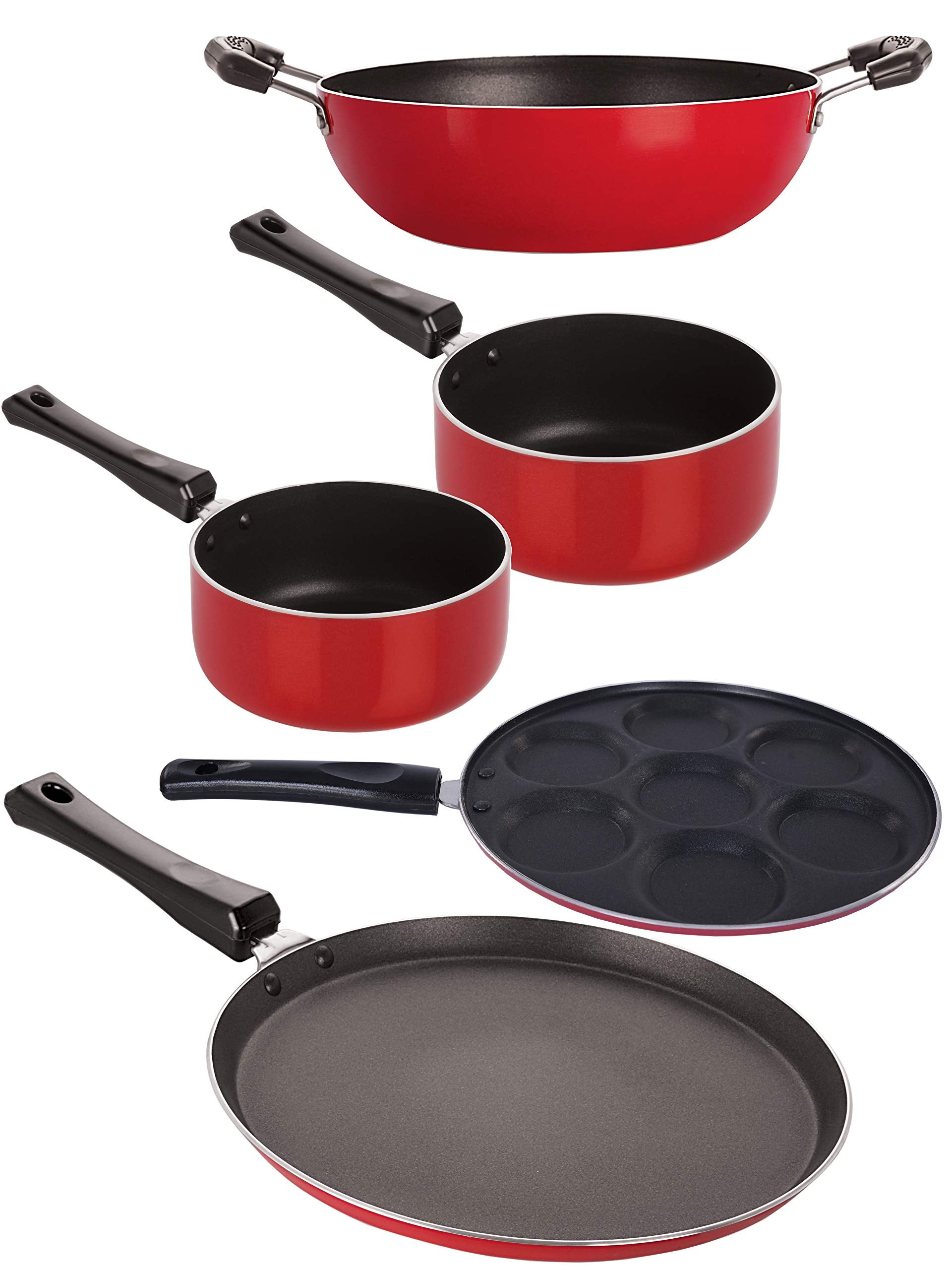 Nirlon 2 Layer NonStick Coated NonInduction Pfoa Free Kitchen Utensil Set Offer, Red And Black