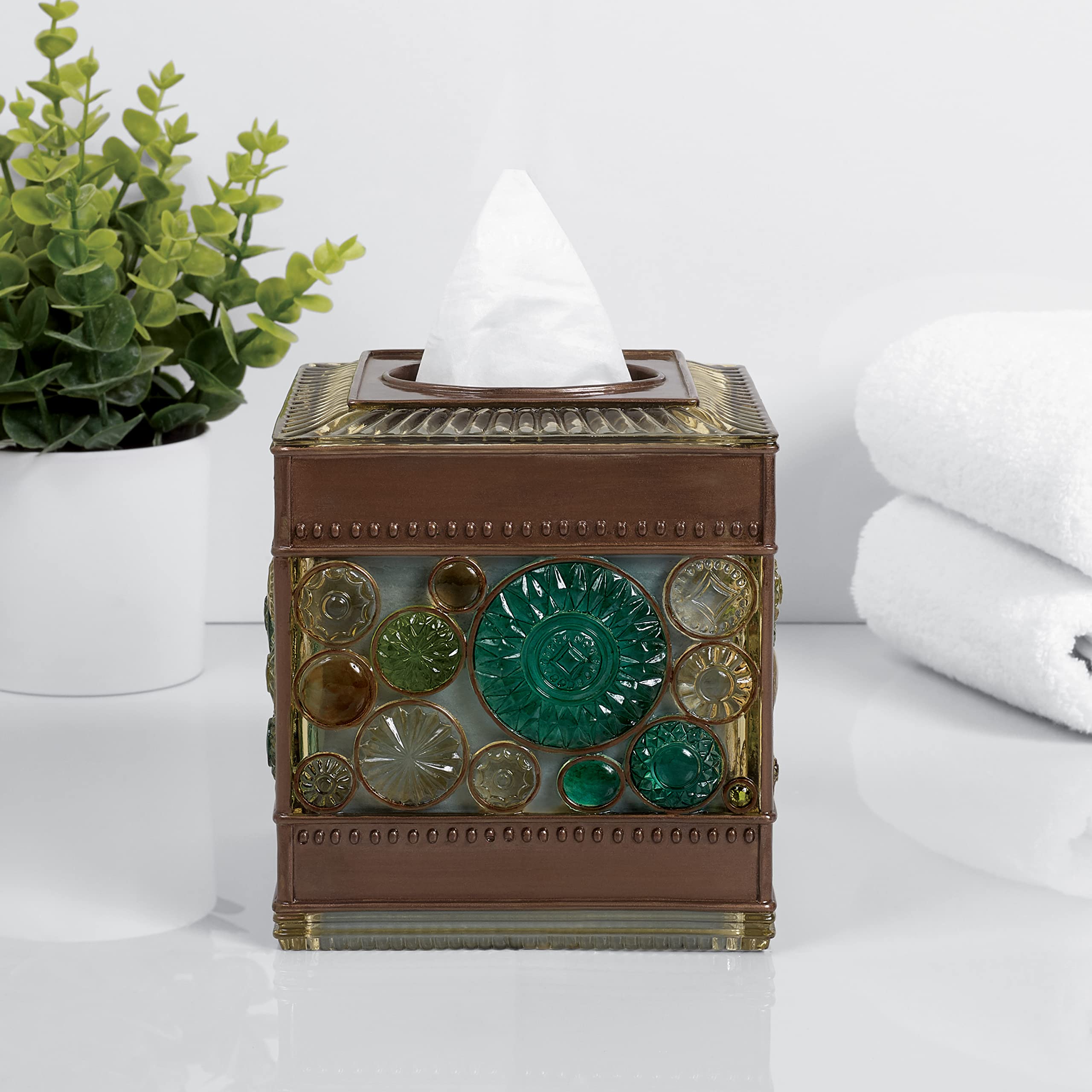 Zenna Home Boddington, Bronze Finish With Glass-Like Resin Bathroom Accessory Tissue Box Cover