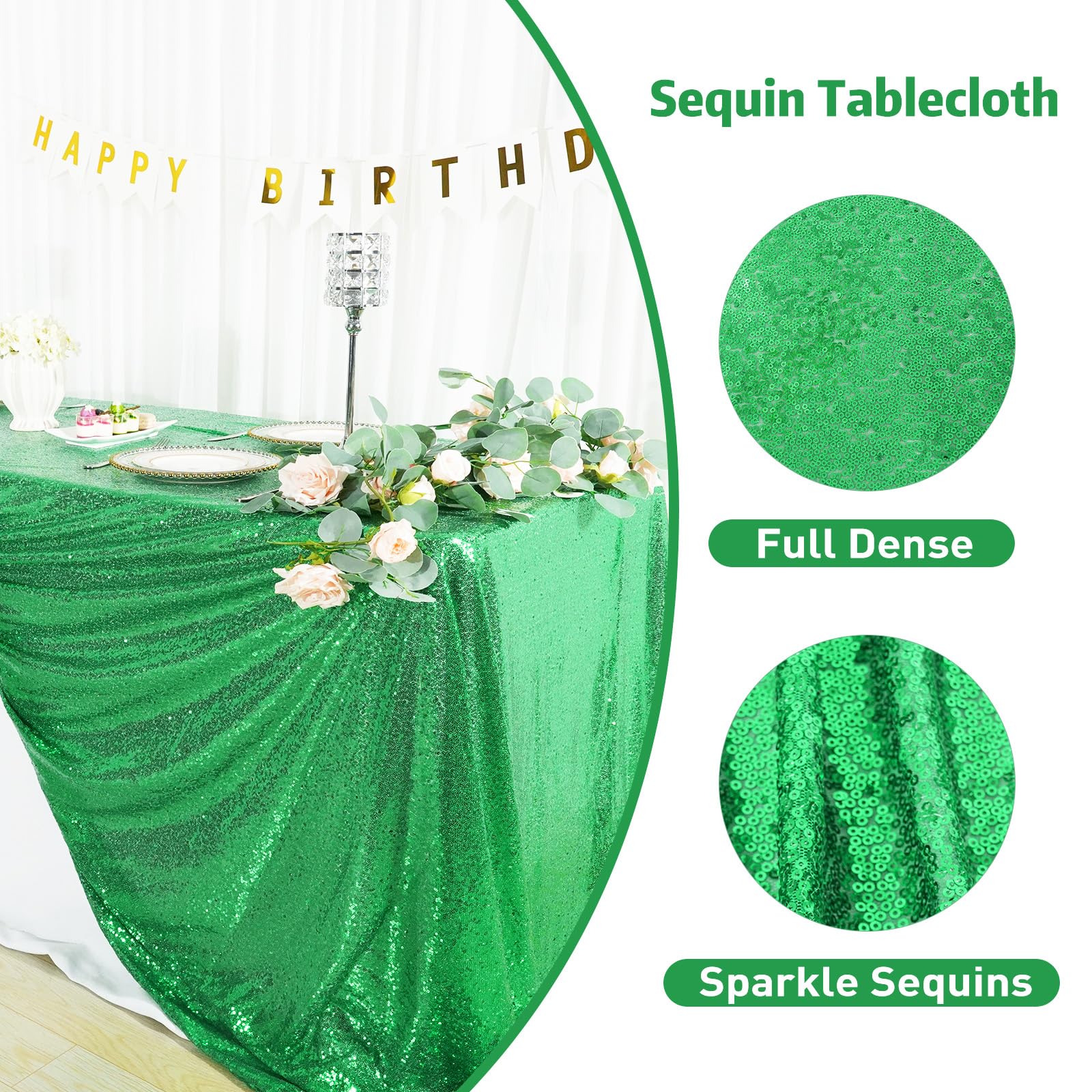 Poise3Ehome Green Sequin Tablecloth 60X102 Inch, Green Tablelcoth Sparkly Tablecloth For Christmas Birthday Party Graduation Dec