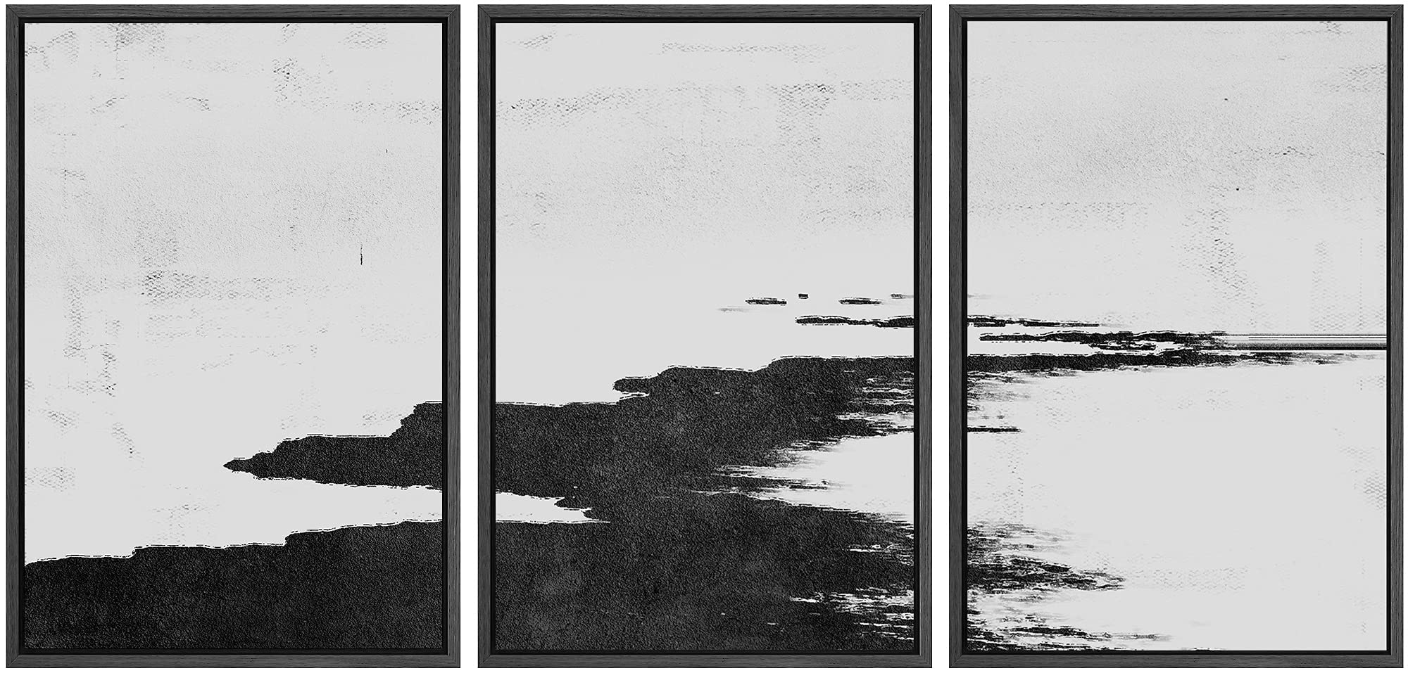 Signwin Framed Canvas Print Wall Art Dark Path Along The Shore Abstract Shapes Illustrations Modern Art Minimalist Relax/Calm Bl