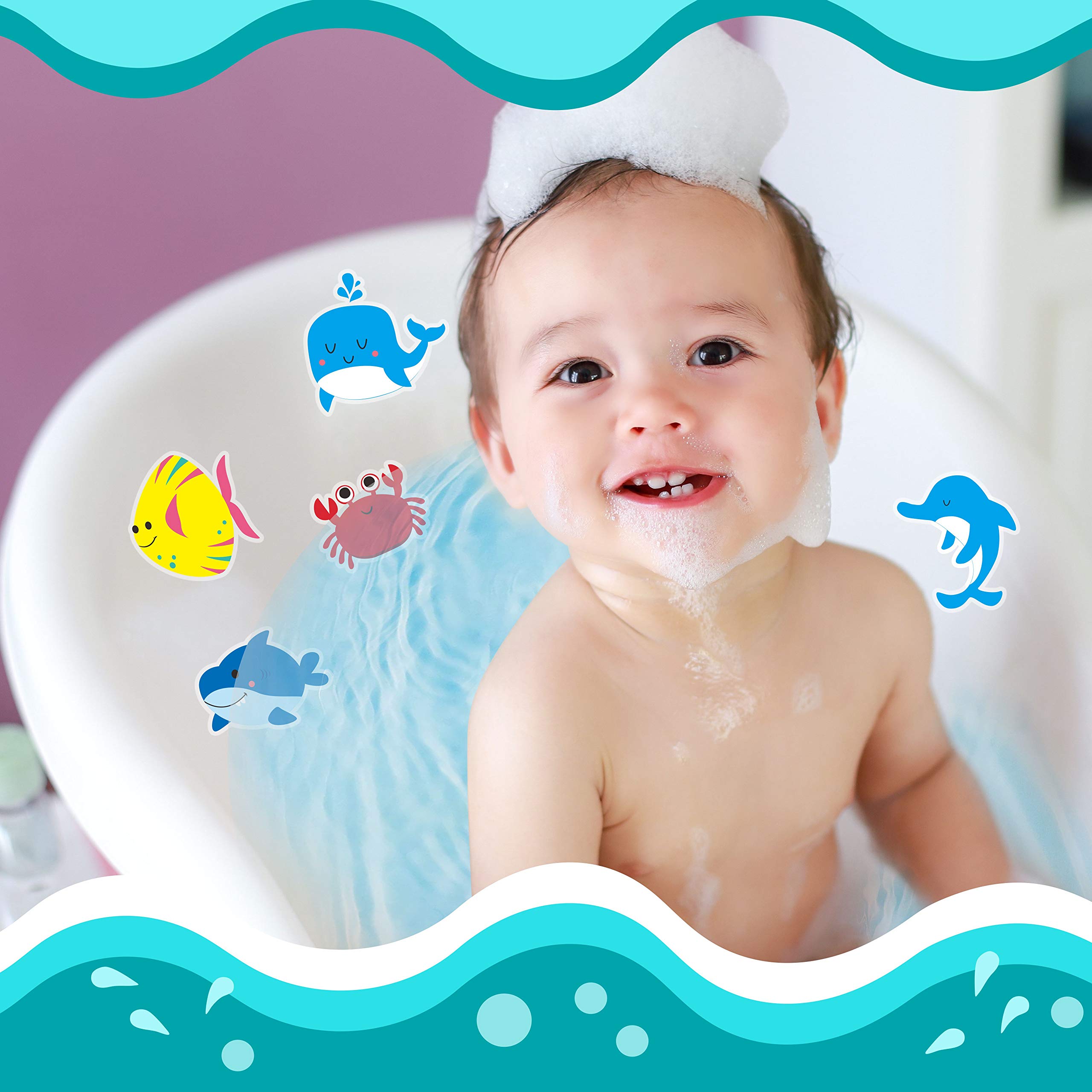 Hebayy 30 Adorable Non-Slip Sea Animal Bathtub Shower Deco Water-Resistance Stickers in 30 Designs