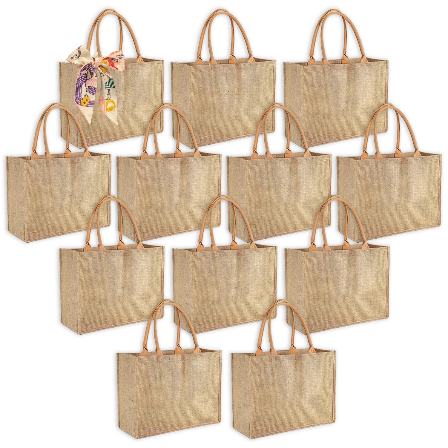 Ayearparty 12 Pack Large Burlap Tote Bags With Handles Bridesmaid Wedding Favors Women Gift Bags Welcome Jute Bag Bulk Blank Reu
