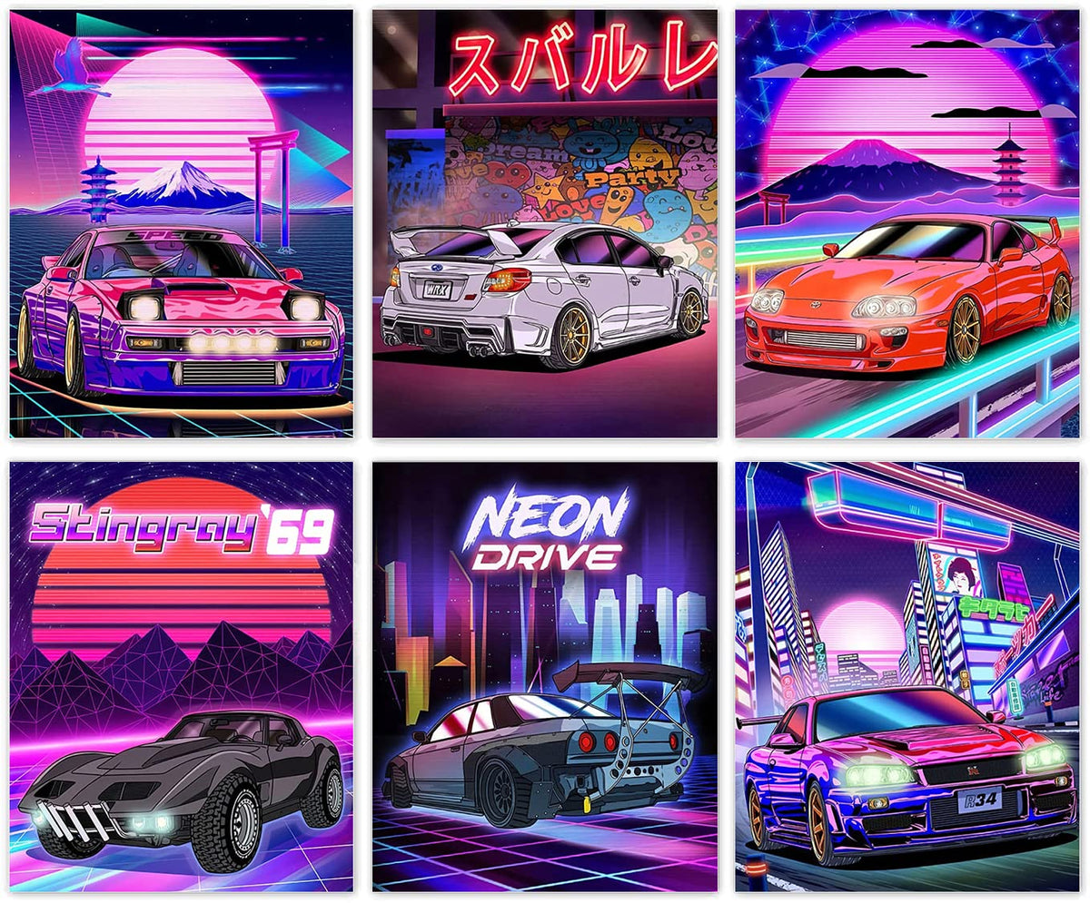 Niiorty Japanese Car Wall Art Prints, Japan Sports Car Racing Art Posters, Street Car Canvas Art Painting For Living Room Boys R
