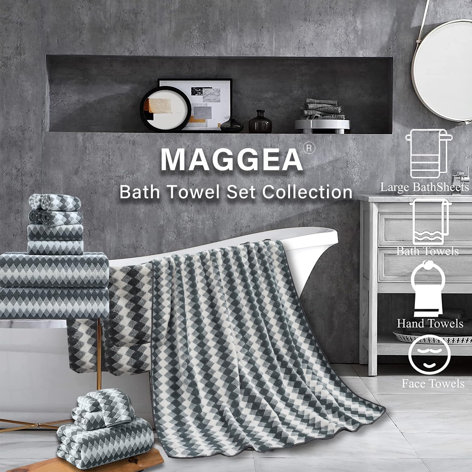 4 Piece Bath Towel Dark Grey Oversized Bath Sheet 35''X70'' Bathroom Towel Extra Large Bath Towel Set Soft Highly Absorbent & Qu