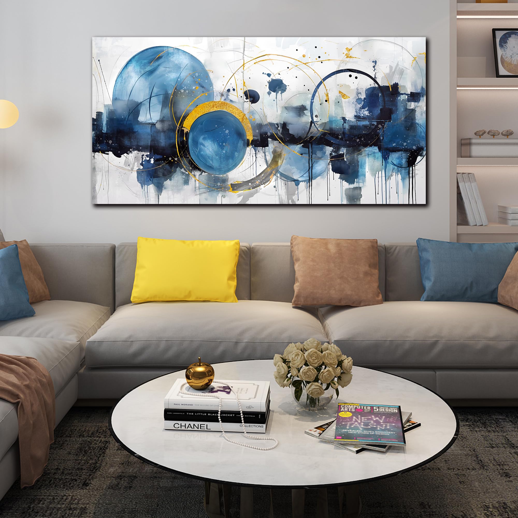Zhaoshop Abstract Canvas Wall-Art - Blue Home Office Wall Decor - Modern Wall Art For Living Room Large Size Ready To Hang Size